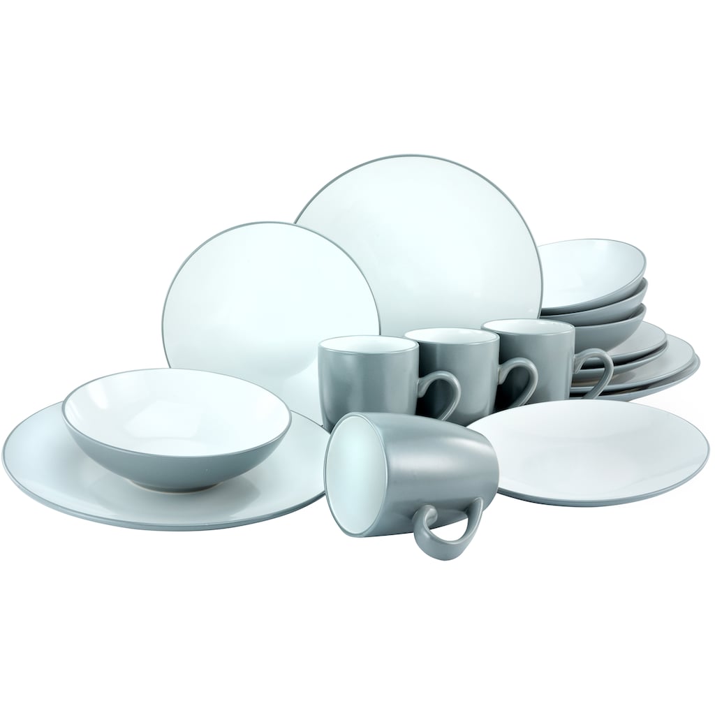 CreaTable Kombiservice »Geschirr-Set Cool Grey«, (Set, 16 tlg., Kaffeeservice und Tafelservice im Set, für 4 Personen)