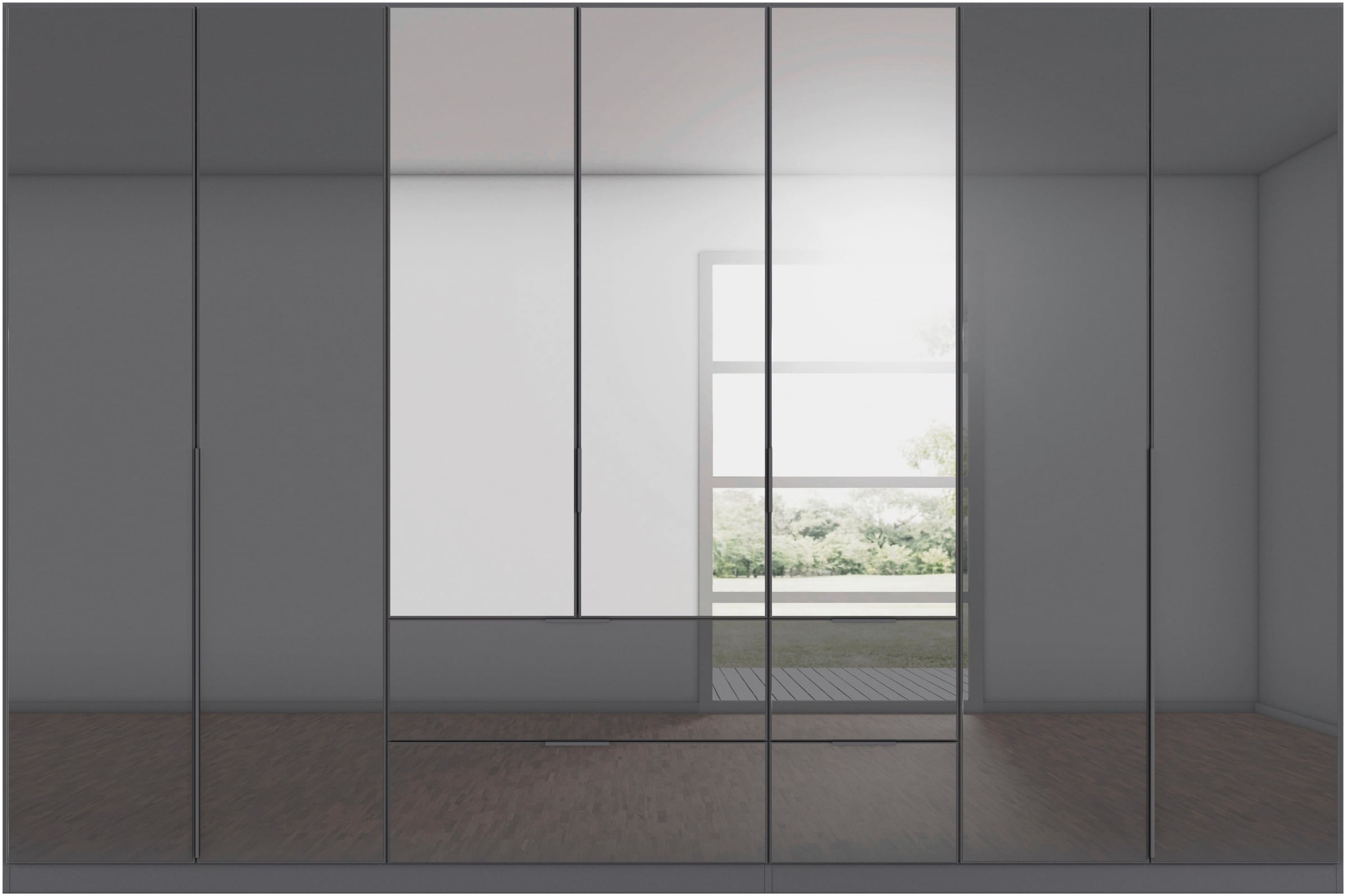 rauch Drehtürenschrank »Kleiderschrank Kleiderschränke Schrank Garderobe AGORDO mit Glasfront«, (in zwei Griff-Farben mit Glasfront), mit Außenschubkästen, in 6 Breiten und 2 Höhen MADE IN GERMANY