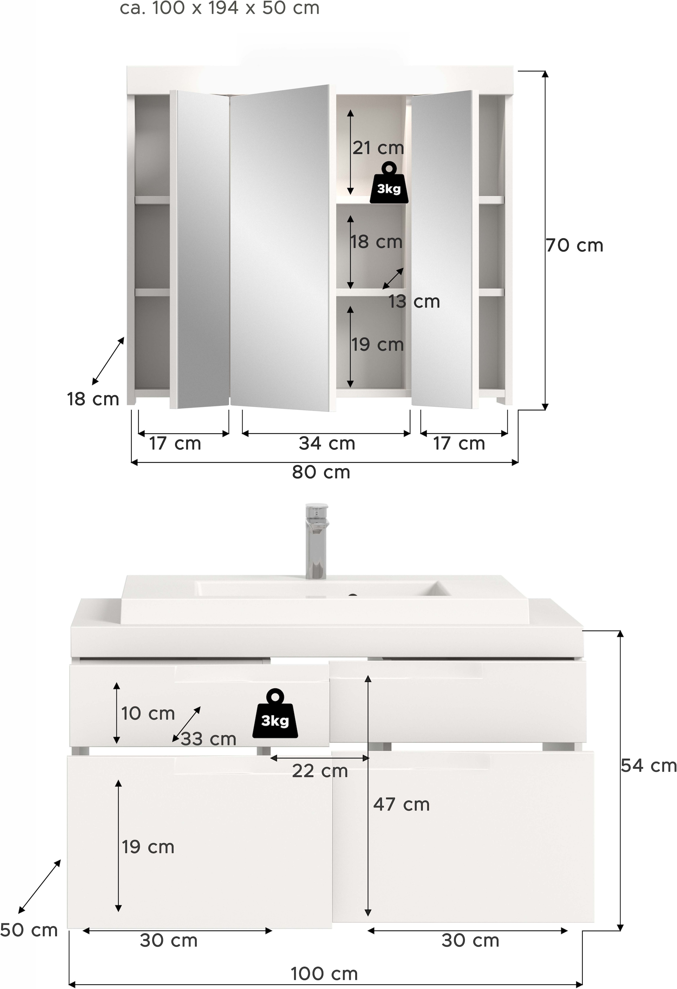 OTTO home Badmöbel-Set »MAOI, 2-teilige Badkombination, hochwertige MDF Front«