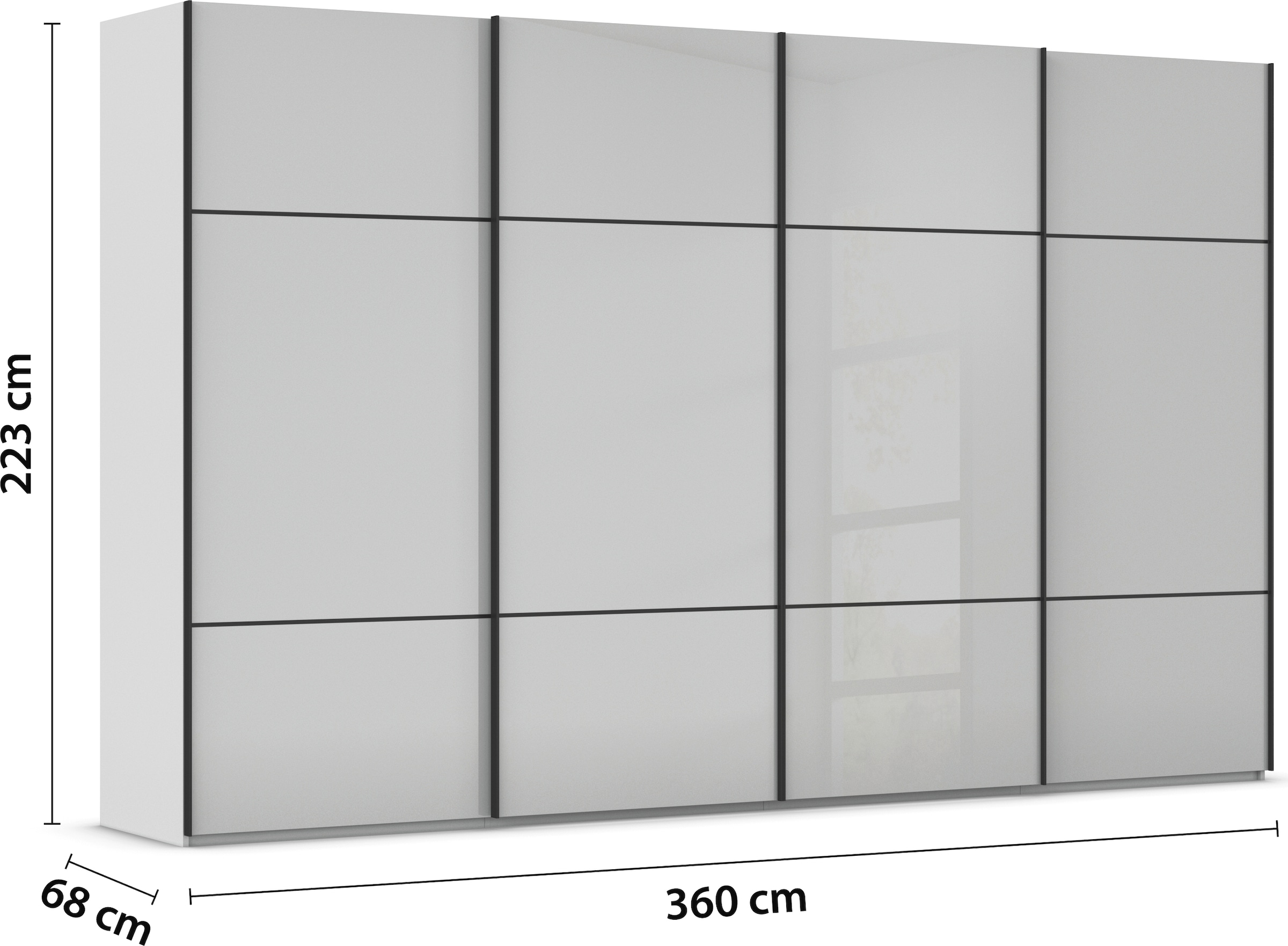 rauch Schwebetürenschrank »Kleiderschrank Schrank Garderobe Schlafzimmerschrank SCALE-TRIO«, edle dreigeteilte Front mit 2 Zierleisten Glasfront MADE IN GERMANY