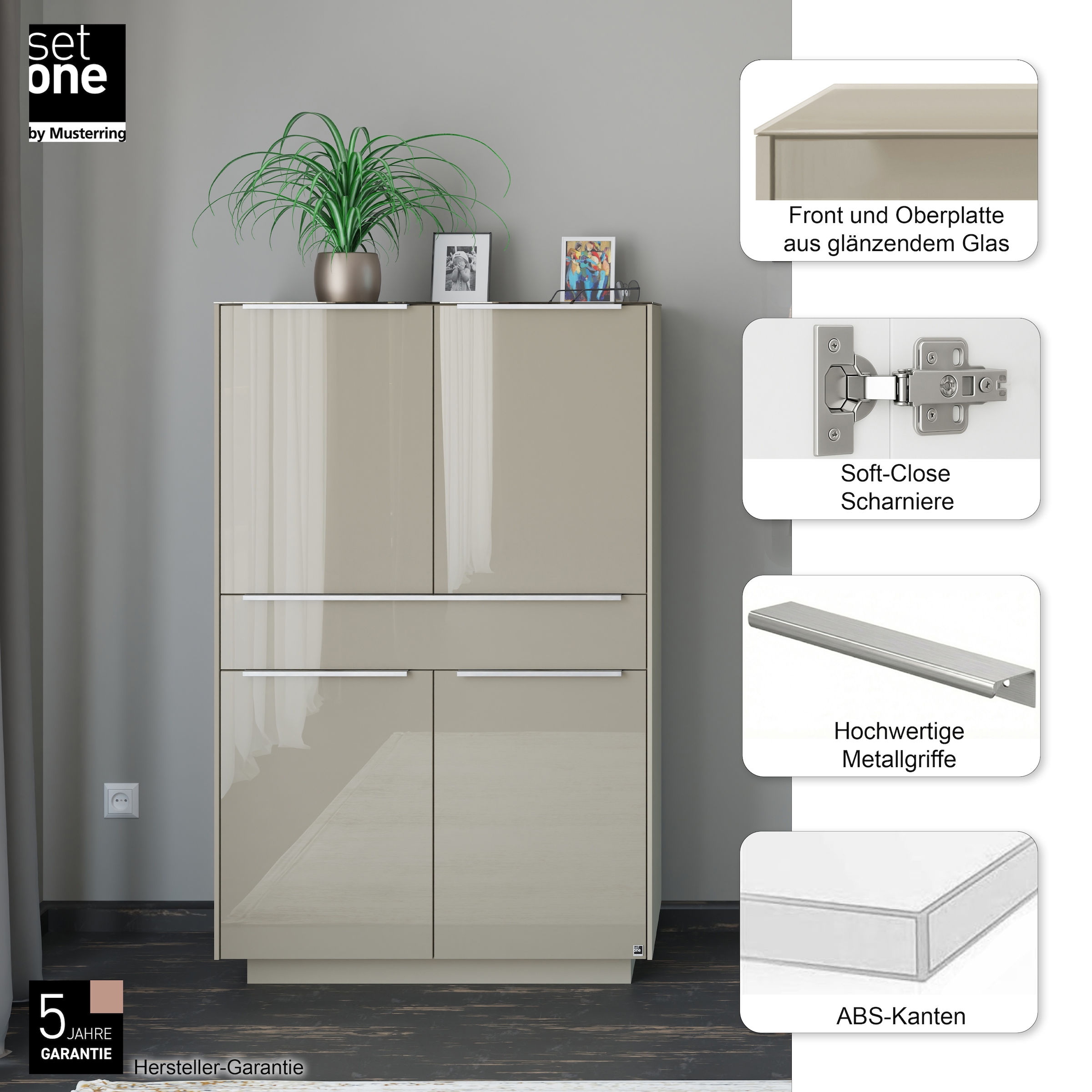 set one by Musterring Highboard »Reno« 1 Stk. tlg. Mit Sockel in diversen Farben, 148 cm Höhe & Farbauswahl
