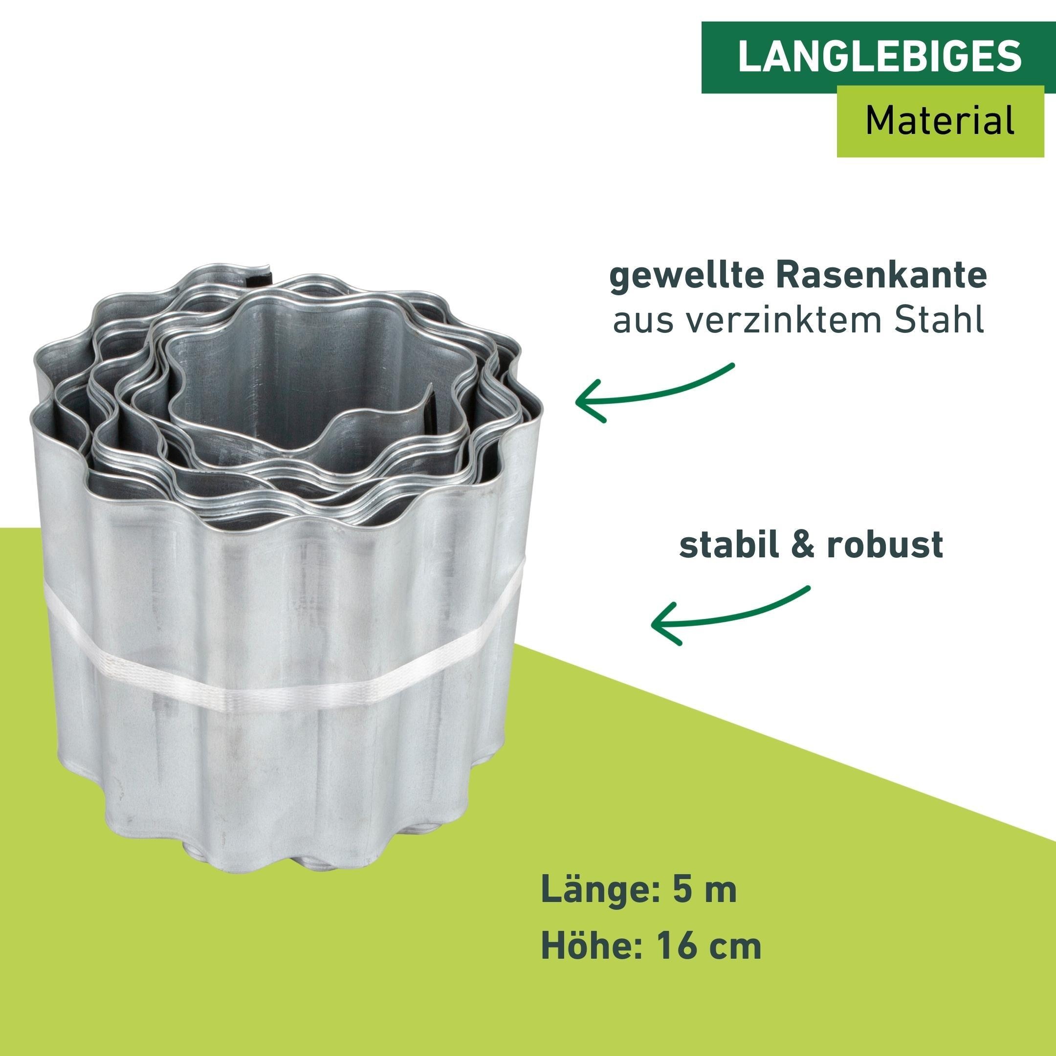 Windhager Rasenkante »Classic gewellt, Beetumrandung individuell formbar« langlebige Beeteinfassung, 16 cm x 5 m, verzinkt
