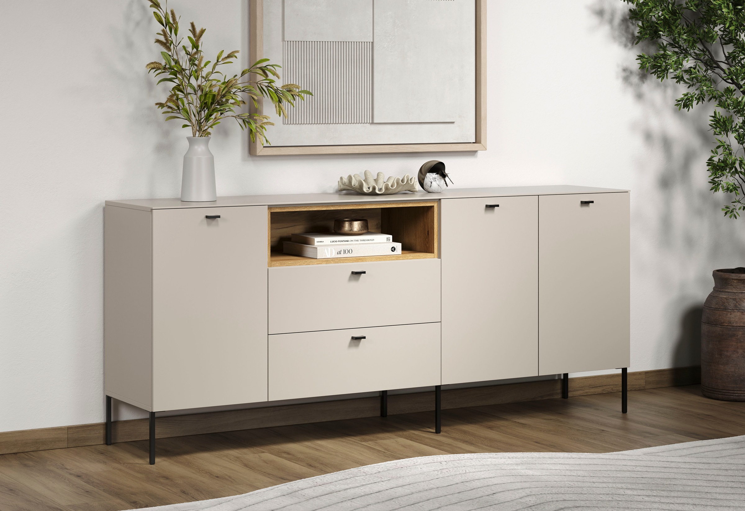 Places of Style Sideboard »San Pedro«, (1 St.), Anrichte mit Griffen und Füßen aus Metall - (B/T/H) 197/42/85 cm
