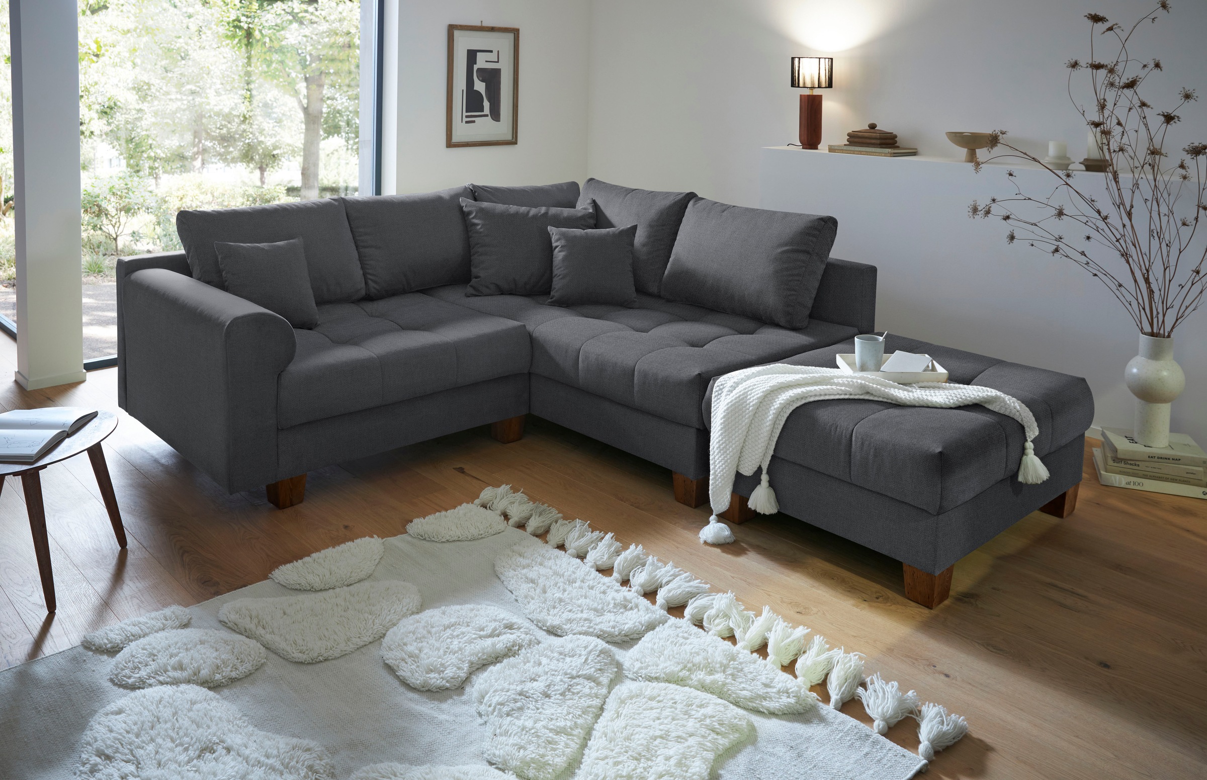 Home affaire Ecksofa »Rice L-Form inkl. Hocker«, (Set, mit Hocker), mit Bon günstig online kaufen