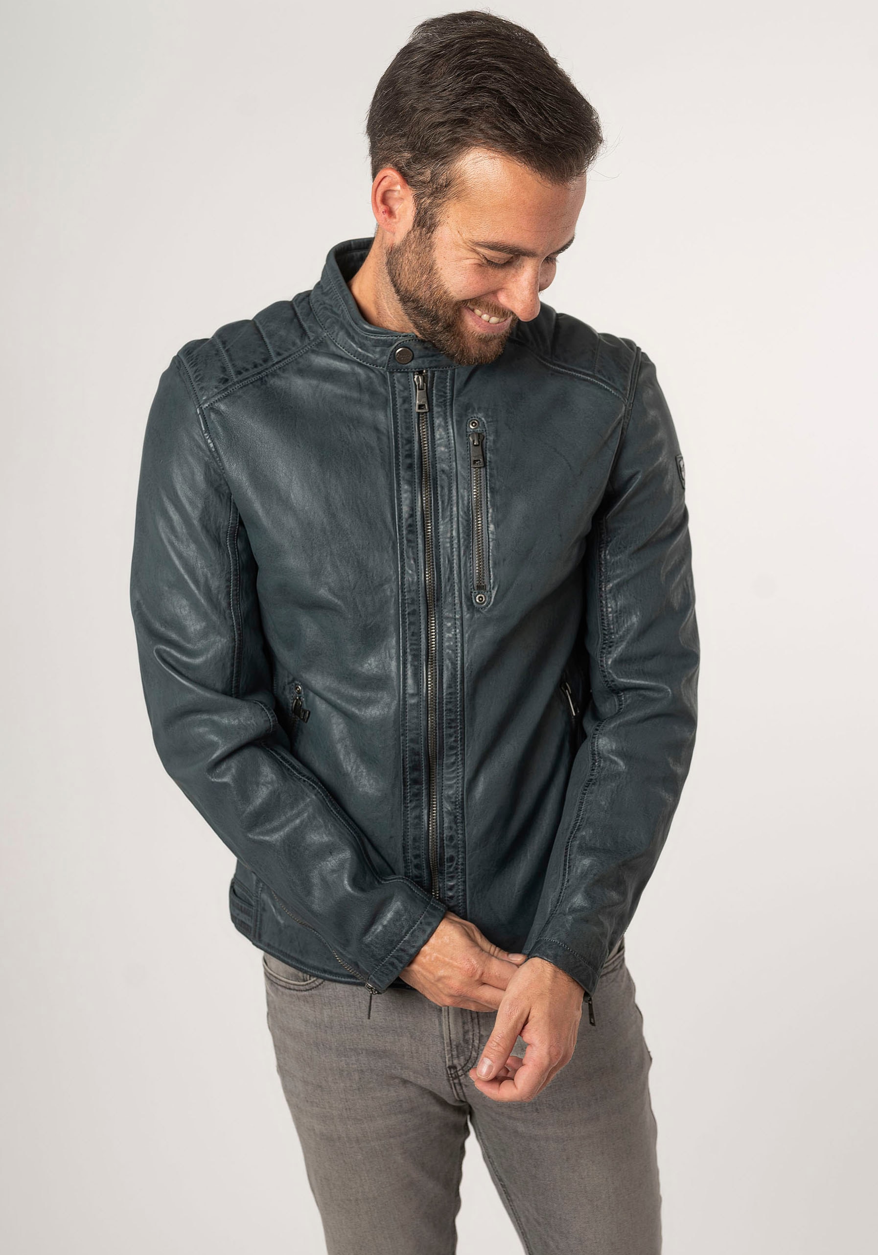 Mauritius Lederjacke »MMCortney«, mit Reißverschluss, Ziersteppung, Stehkragen