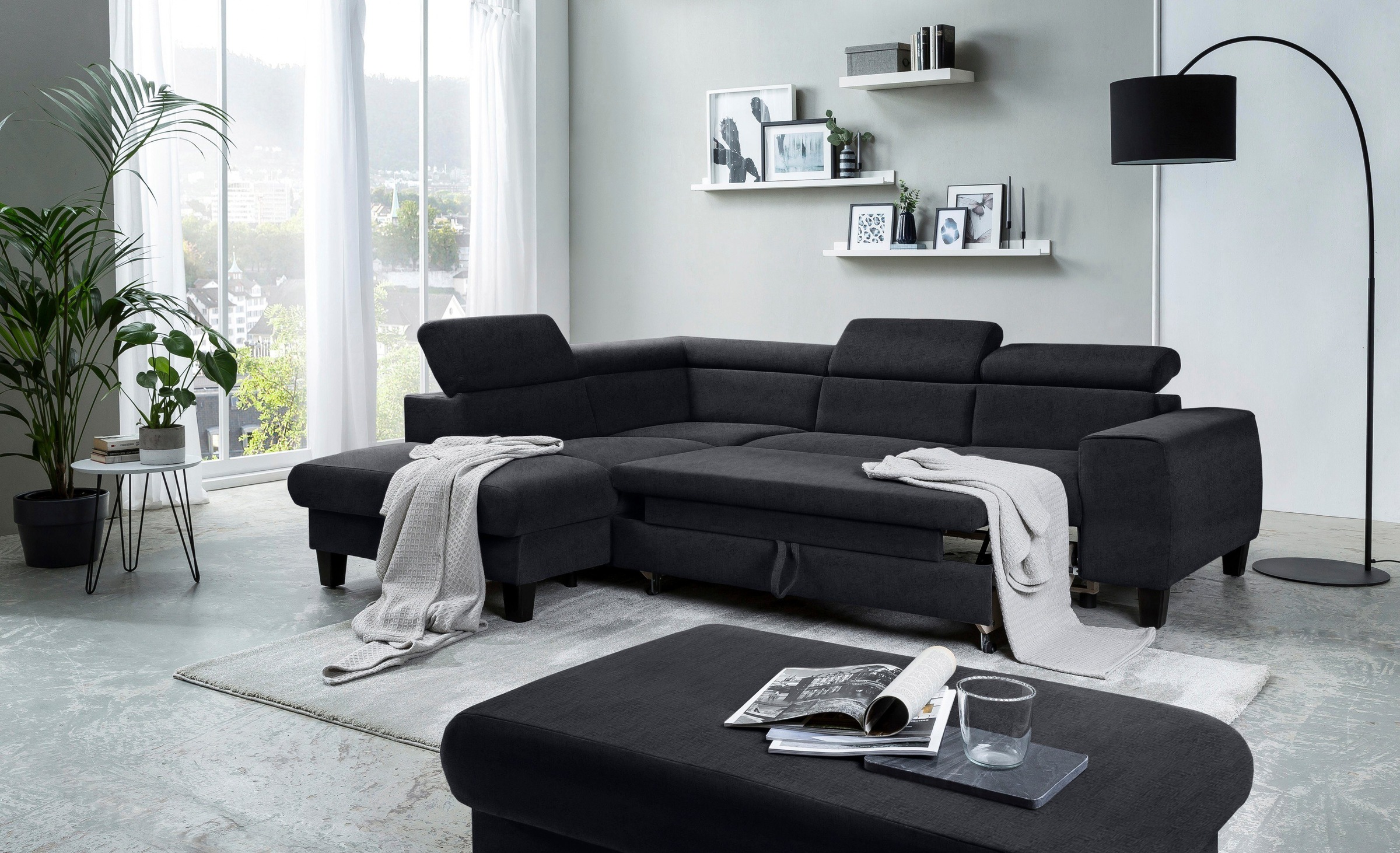 COTTA Polstergarnitur »Morven L-Form«, (Set), Set bestehend aus: Ecksofa mit Kopfteilverstellung & Hocker