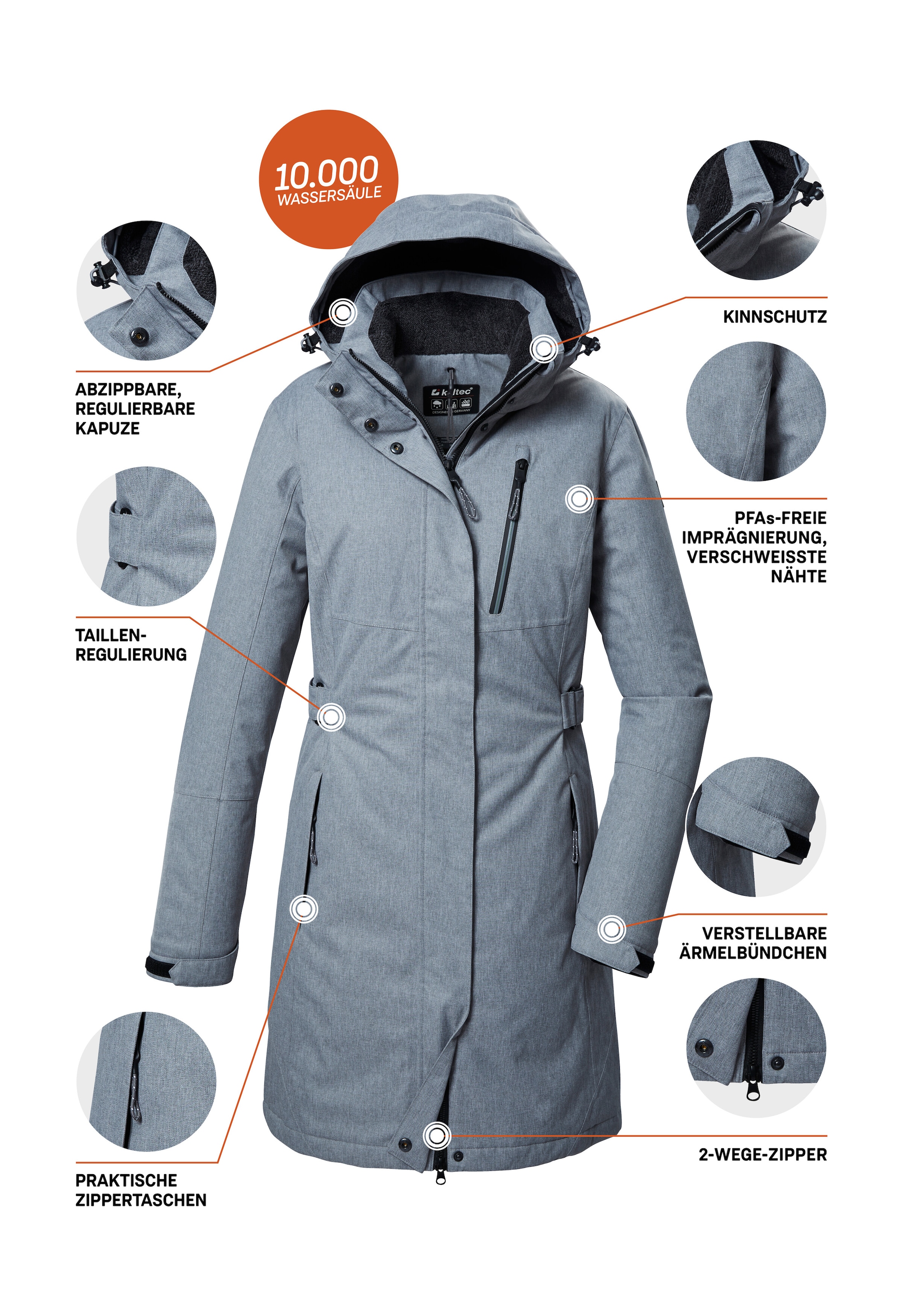 Killtec Parka »KOW 303 WMN PRK«, Wasserdichter, atmungsaktiver Damenparka mit abnehmbarer Kapuze