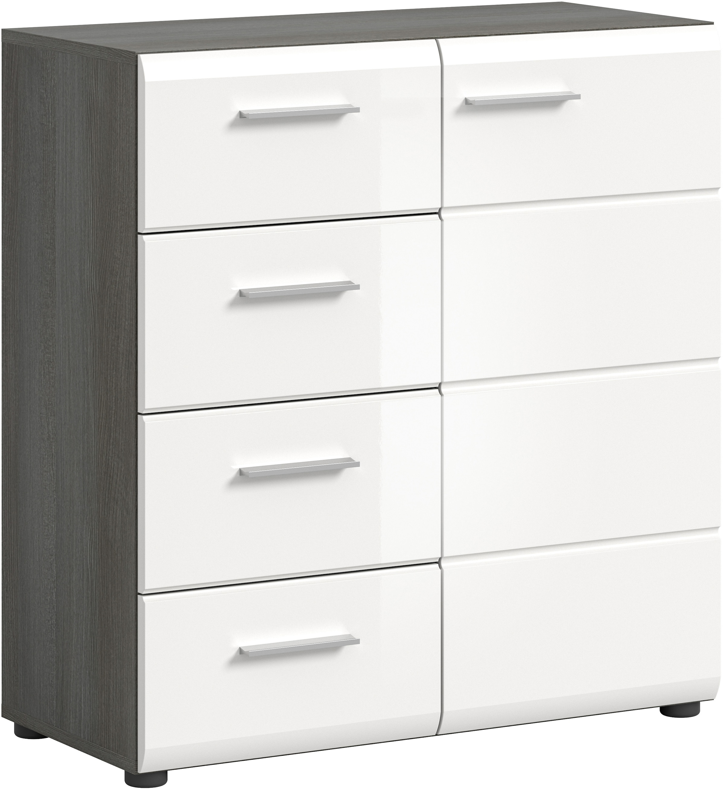 INOSIGN Kommode »Rumba, Breite 75cm, in Rauchsilber Nachbildung/Weiß Hochglanz«, Kommode, Sideboard, Schrank