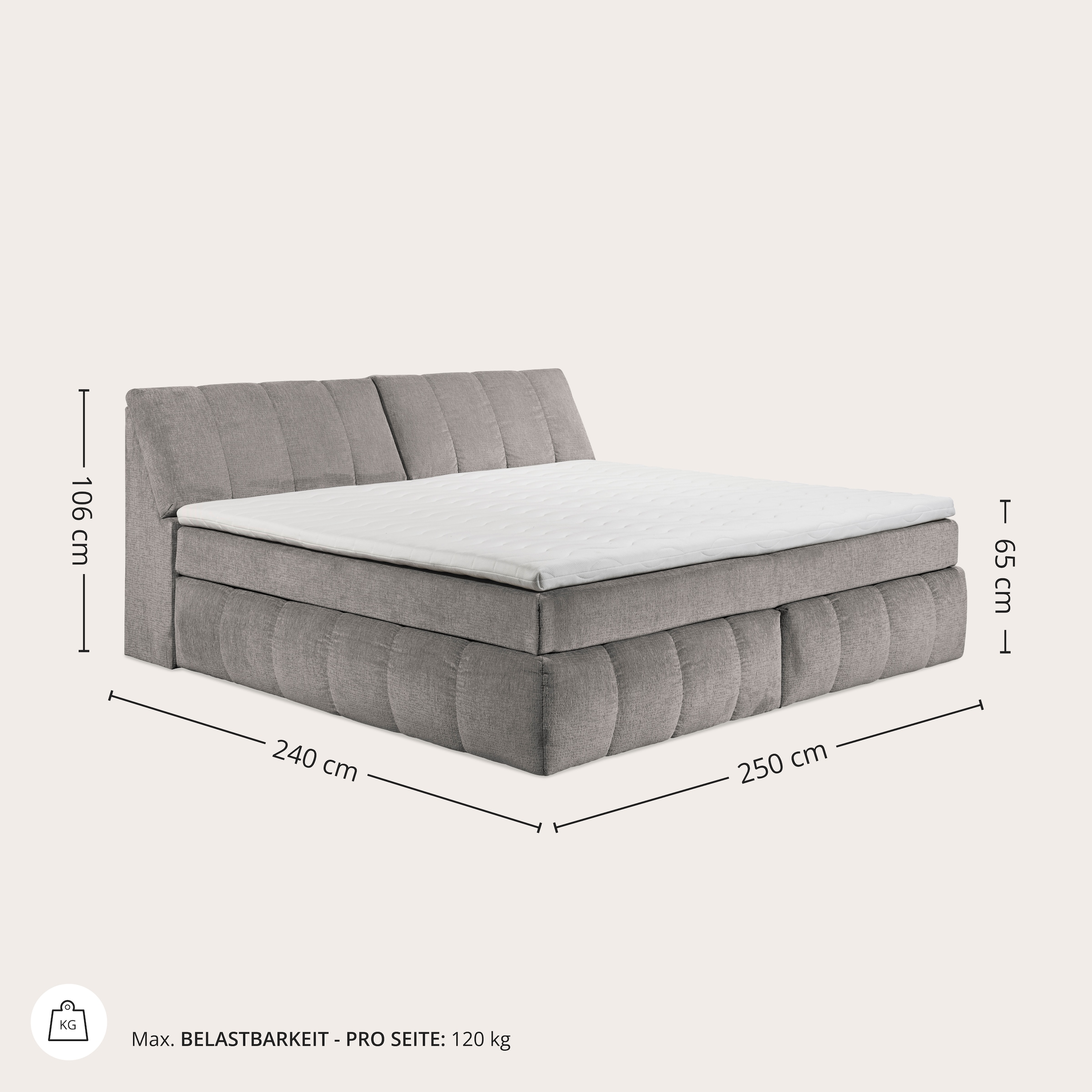 ED EXCITING DESIGN Boxspringbett »Elkford, Familienbett in der Größe 240x200cm« inkl. Stauraum im Kopfteil