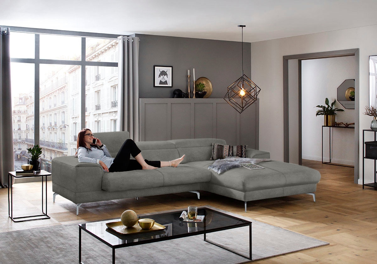 W.SCHILLIG Ecksofa »piedroo, Designsofa mit tollem Sitzkomfort, bequem und elegant, L-Form«, Kopfteilverstellung, wahlweise mit Sitztiefenverstellung, Breite 303cm