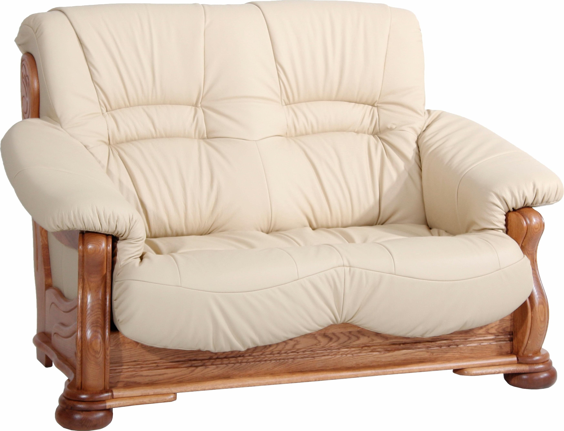 Max Winzer® 2-Sitzer »Texas, dekoratives Holzgestell aus Eiche mit gefrästen Ornamenten«, bequemer Retro Klassiker, kompakte Stellfläche Breite 147cm