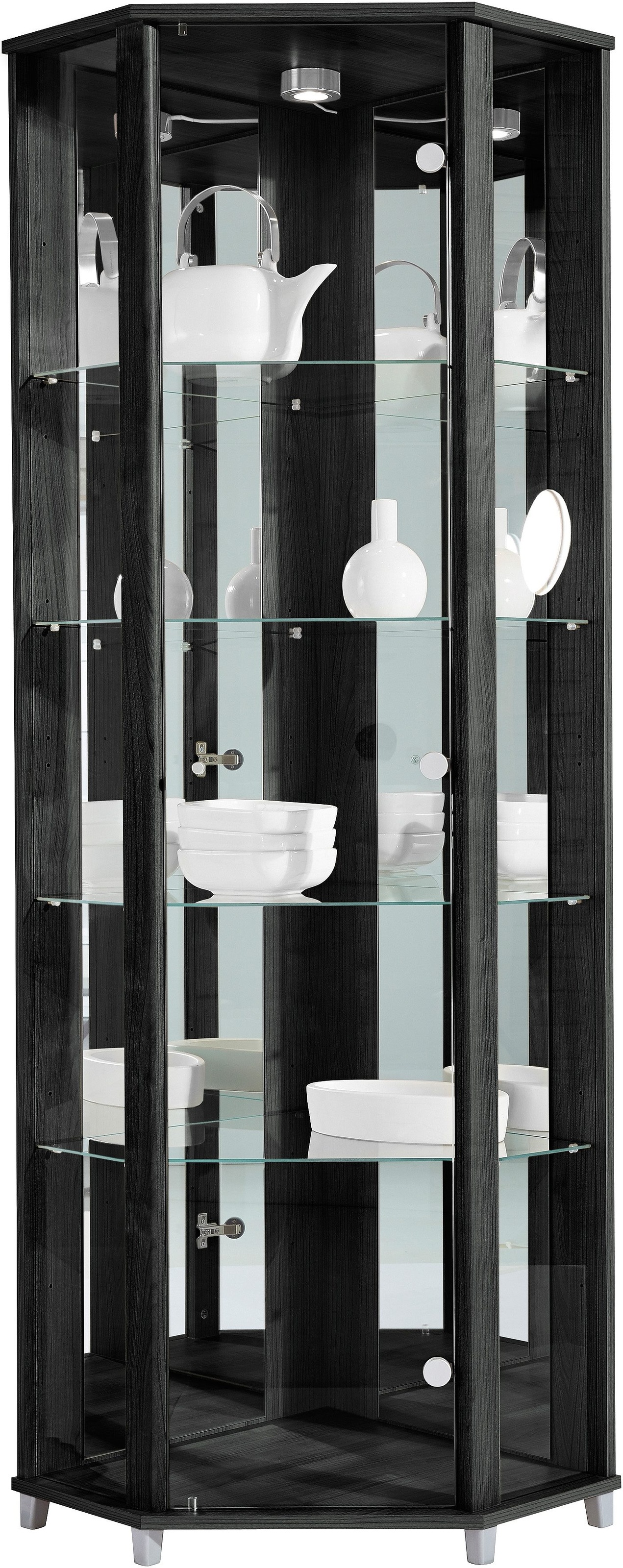 Eckvitrine, schwarz B/H/T: 71 cm x 172 cm x 50 cm