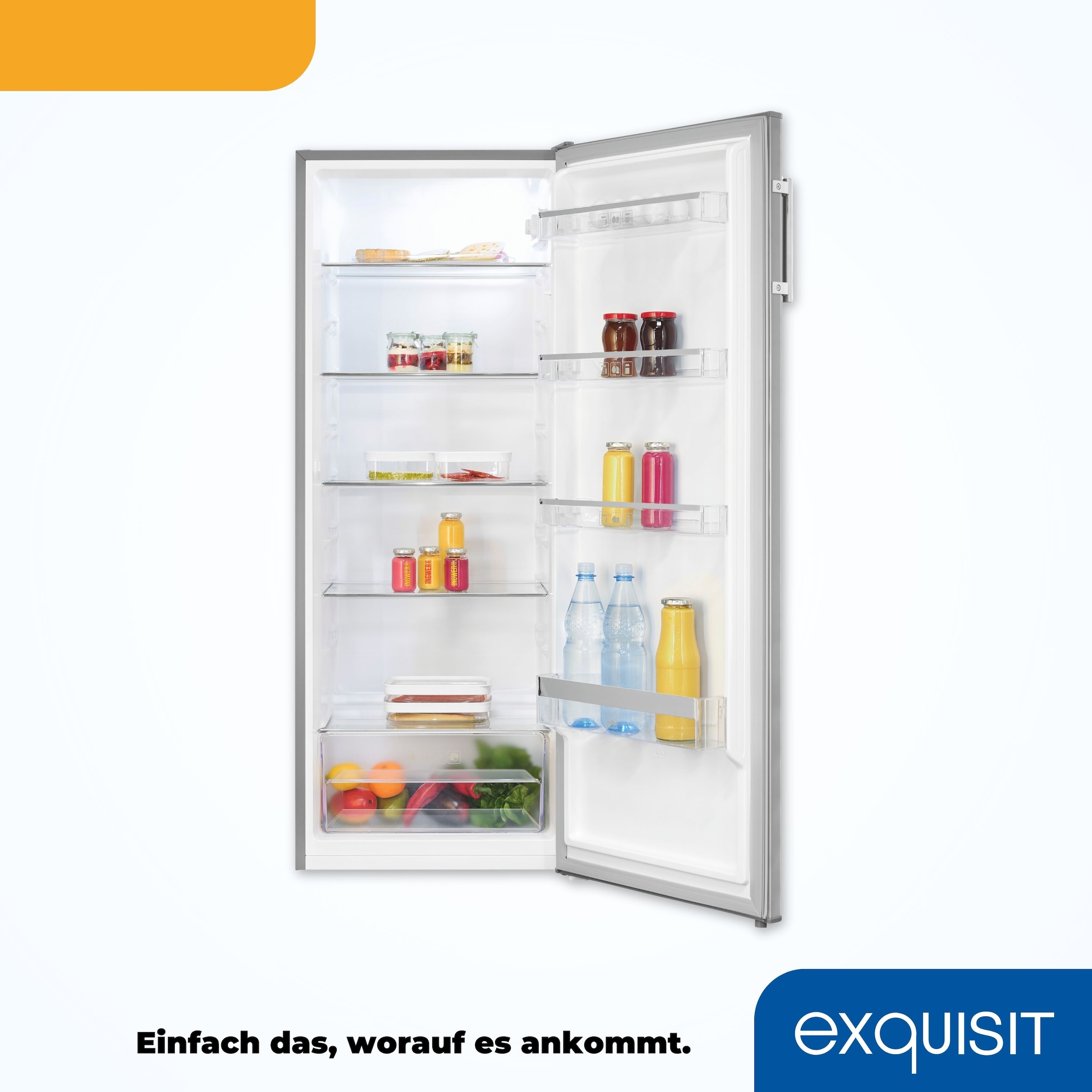 exquisit Vollraumkühlschrank »KS320-V-H-040D inoxlook« 142,6 cm hoch 54,5 cm breit Flexibel & effizient: 242 L Kühlschrank mit Abtau-Automatik