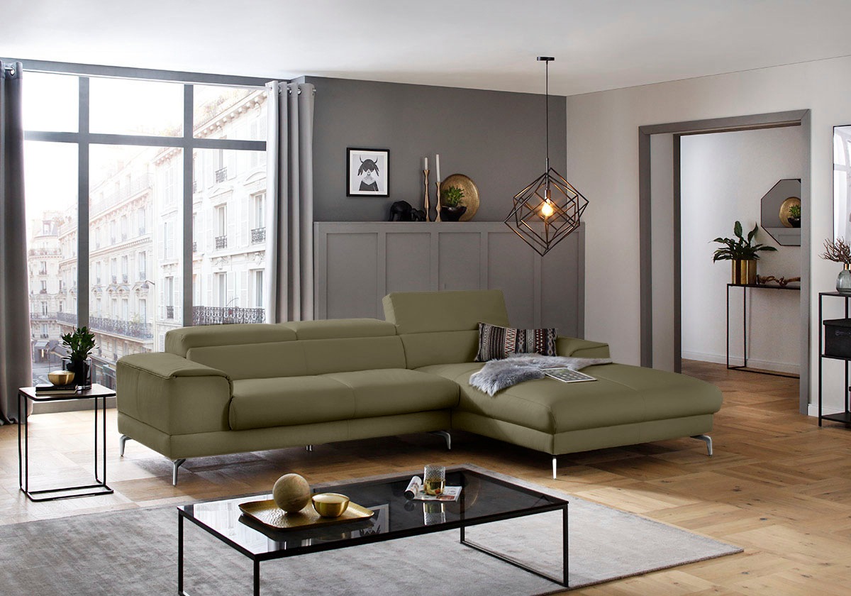W.SCHILLIG Ecksofa »piedroo, Designsofa mit tollem Sitzkomfort, bequem und elegant, L-Form«, Kopfteilverstellung, wahlweise mit Sitztiefenverstellung, Breite 303cm