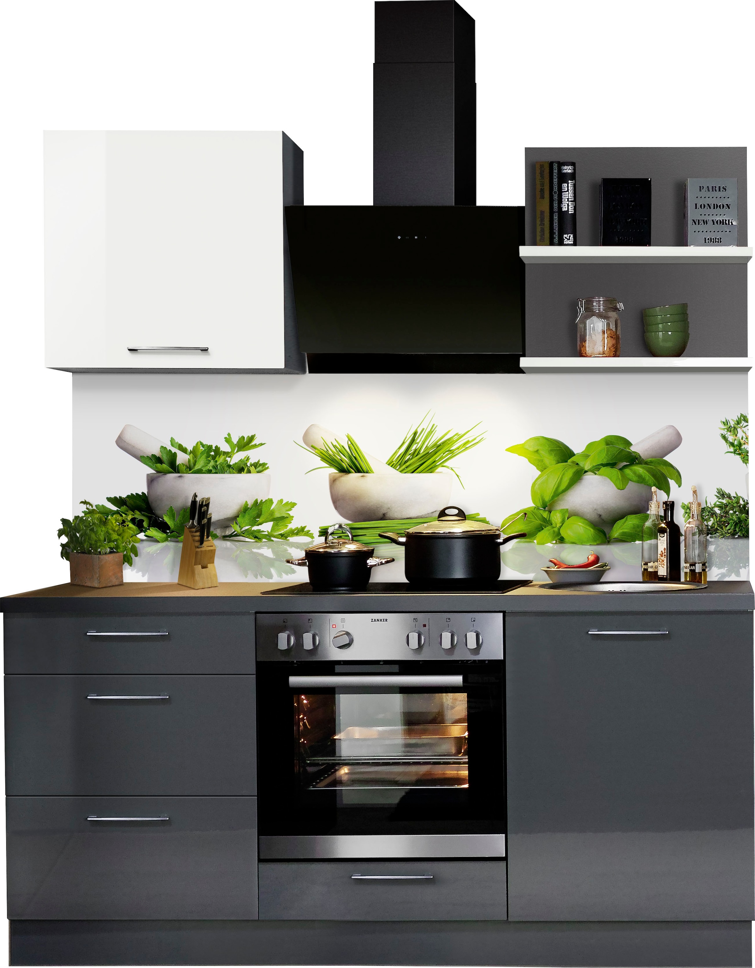 KOCHSTATION Küchenzeile »"KS-Jena", Breite 180 cm, vormontiert«, mit Soft-Close-Funktion, Arbeitshöhe 91 cm, wahlw. mit E-Geräten