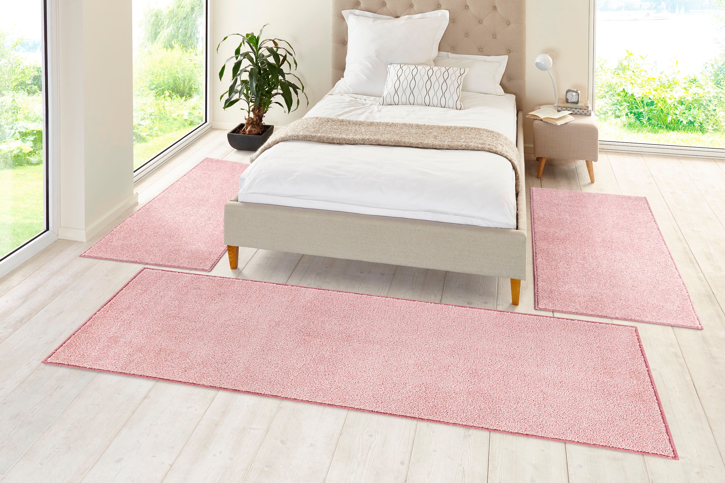 HANSE Home Bettumrandung »Pure 100«, (3 tlg.), Kurzflor, Unifarben, Teppich, Bettläufer, Bettvorleger, Teppichläufer