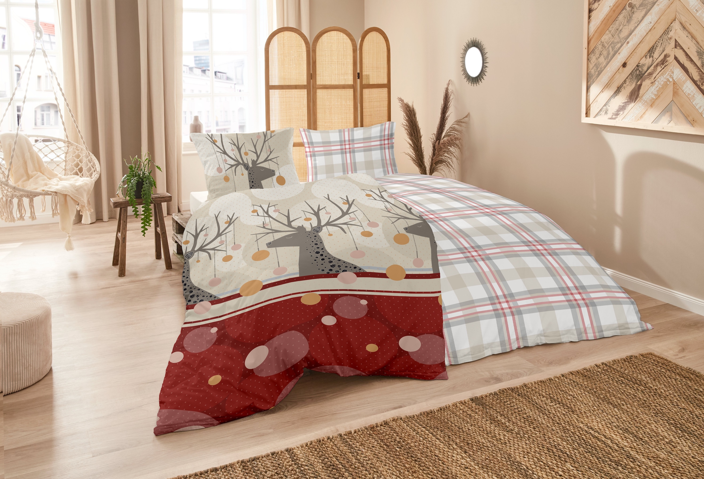 Primera Bettwäsche »Feinbiber-Bettwäsche Rudolph« 2 Stk. tlg. mit niedlichem Rentier-Motiv