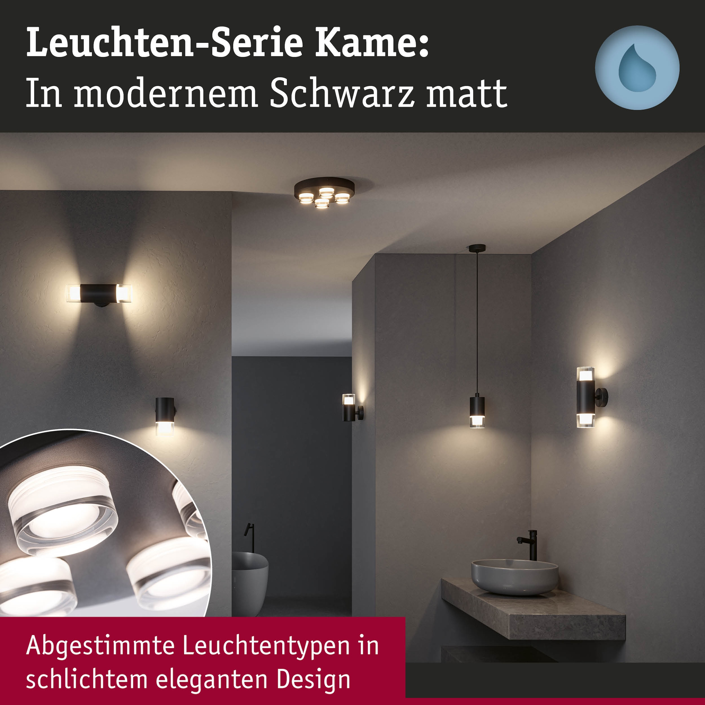 Paulmann LED Deckenleuchte »Selection Bathroom Wand-/Deckenleuchte Kame IP44 Signalschwarz 4er«, 4 flammig