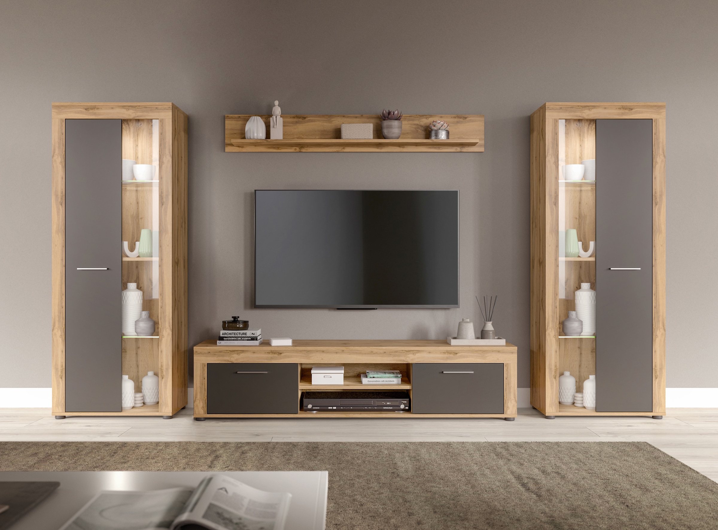 INOSIGN Wohnwand »Aosta, Breite 310cm, best. aus: 2x Vitrine, Lowboard, Wan günstig online kaufen