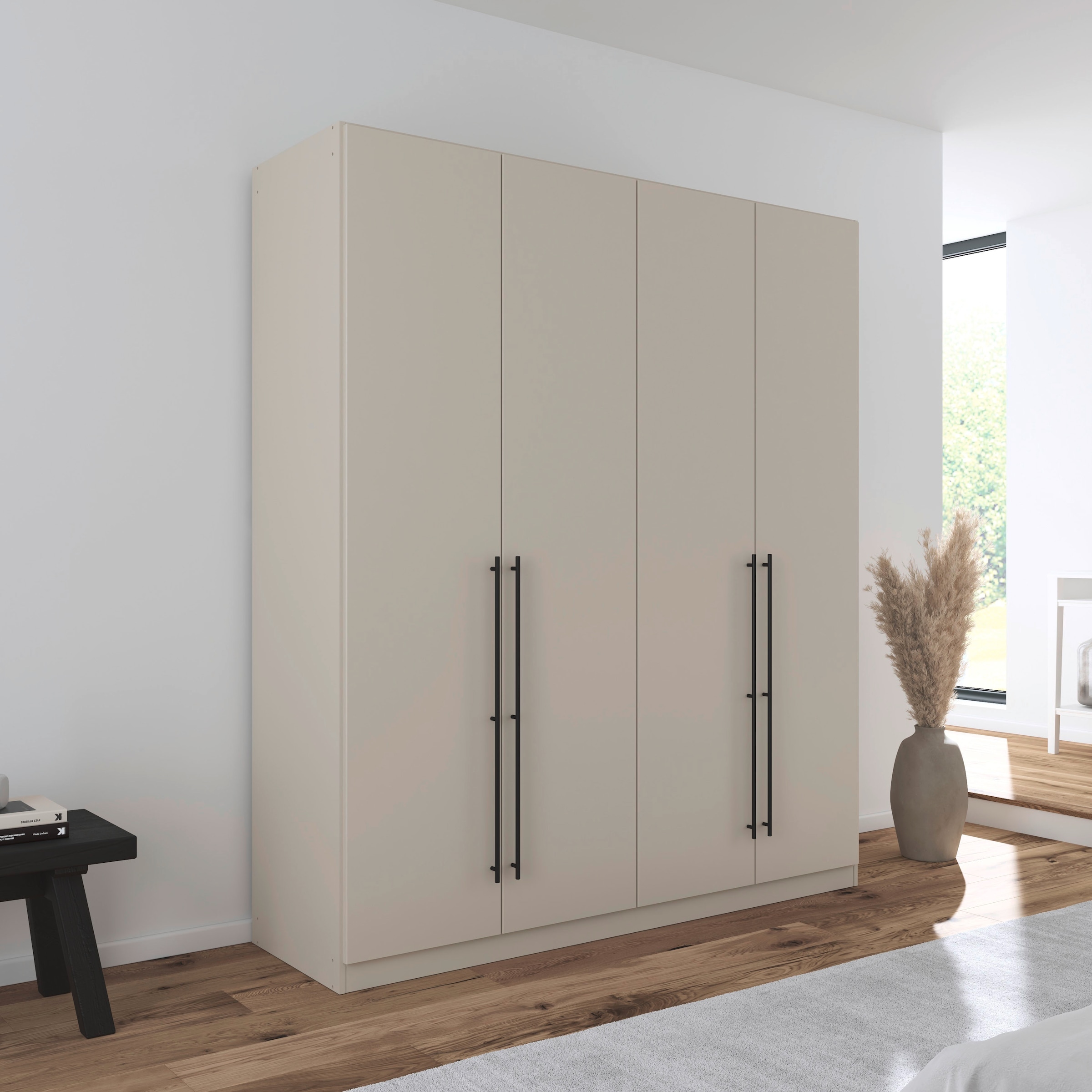 rauch Kleiderschrank »Drehtürenschrank Schrank Garderobe Wäscheschrank Schlafzimmer AVOLA«, (in 3 verschiedenen Ausstattungen BASIC/CLASSIC/PREMIUM), mit hochwertigen Stangengriffen in Schwarz aus Metall MADE IN GERMANY