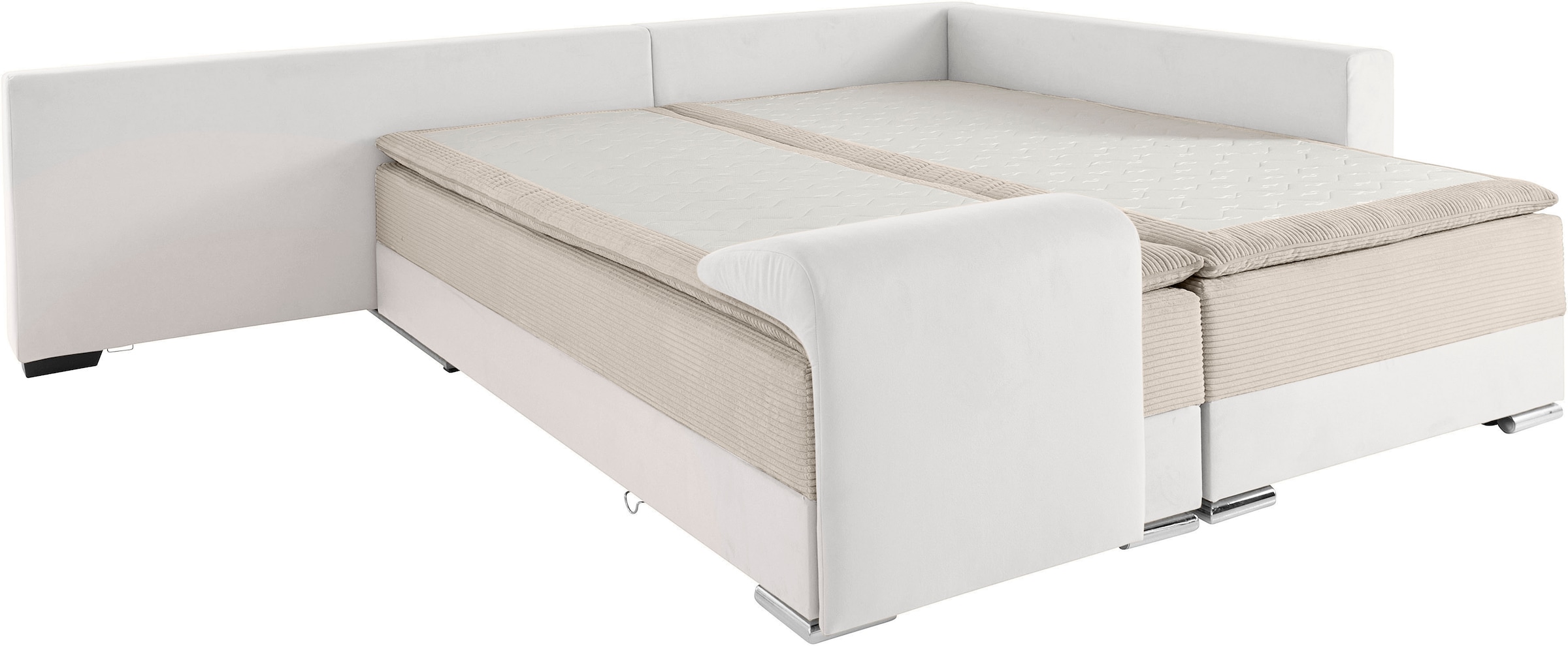 INOSIGN Ecksofa »Boxspringbett Night & Day L-Form mit Dauer-Schlaffunktion mit Armlehne«, mit Boxspring-Bettfunktion 180x200 cm und Bettkasten, Dauerschläfer!