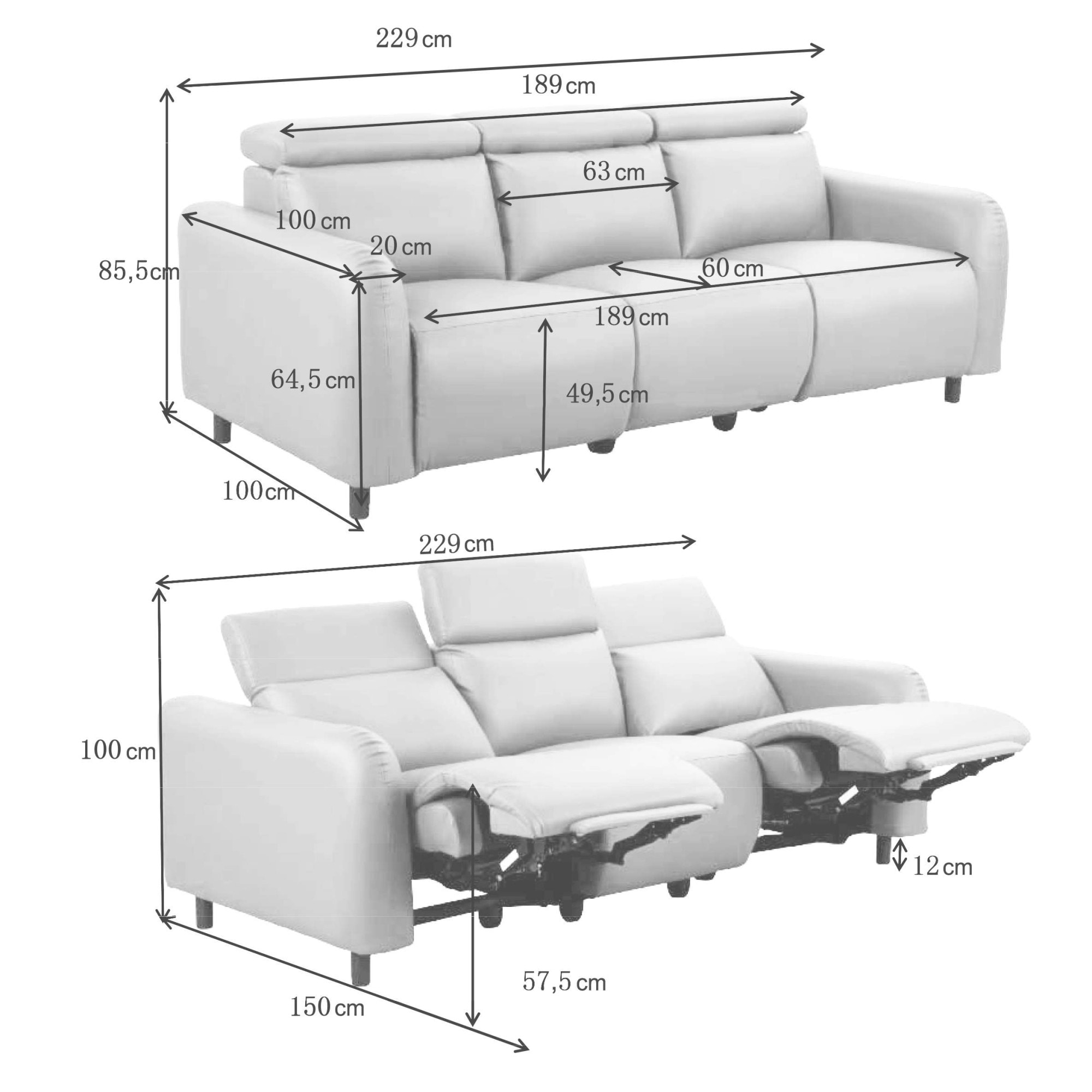 Home affaire 3-Sitzer »SKAANE Kunstleder, Sofa mit manueller-u. elektrischer Relaxfunktion«, Relax-Funktion in 2 Sitzen, Kopfteilverstellung, Federkernpolsterung