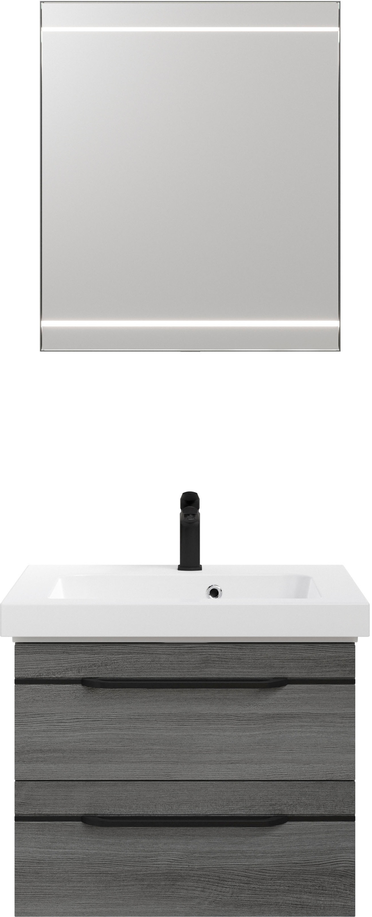 Saphir Badmöbel-Set »Balto 2-teilig Mineralmarmor-Waschtisch mit LED-Spiegel, Waschplatz«, (2 St.), 64,4 cm breit, mit 2 Schubladen, Badschrank inkl. Schubladendämpfer