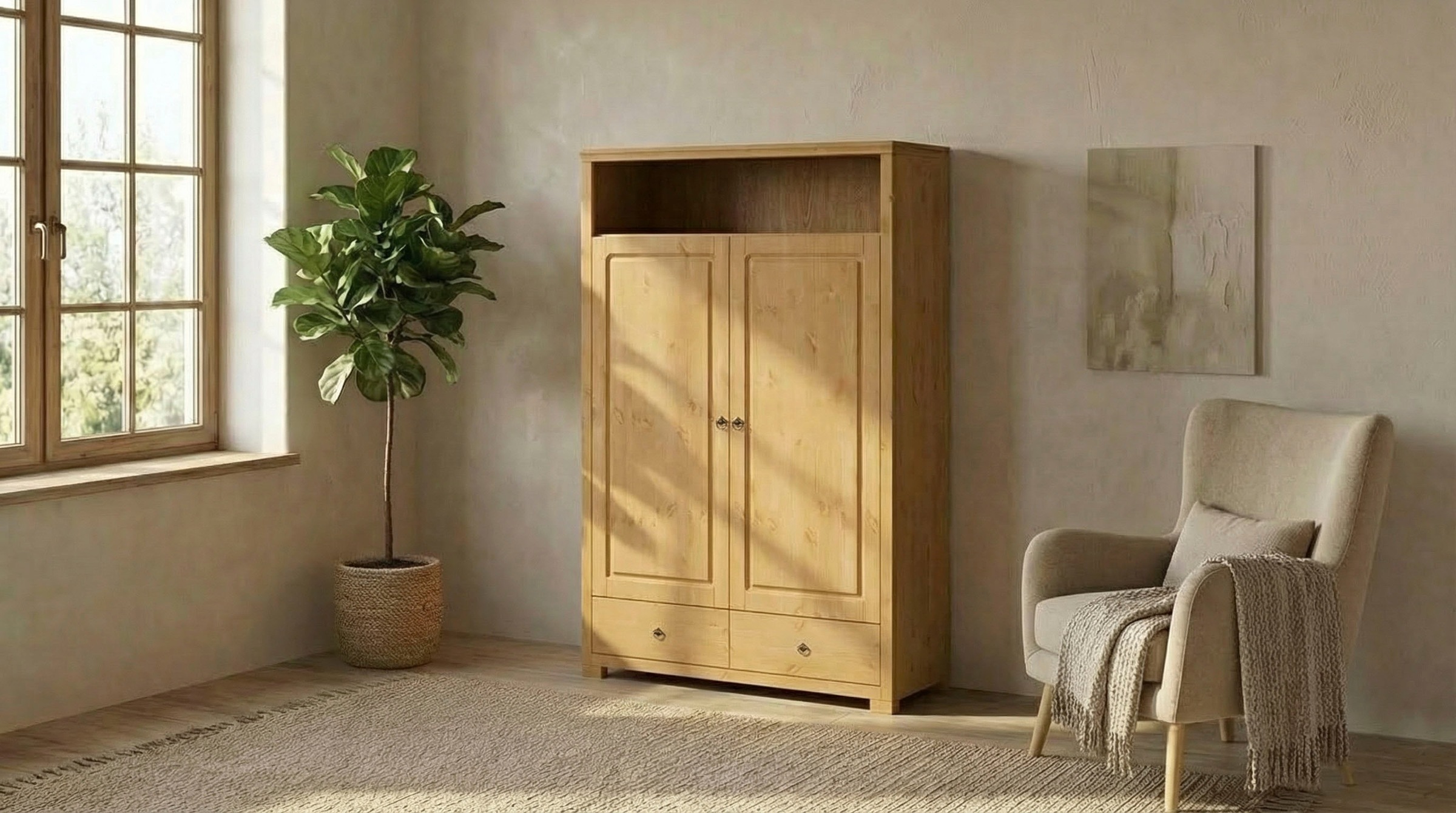 OTTO home Wäscheschrank »Gotland! Home Office Schrank, Mehrzweckschrank, Büroschrank« H/B/T ca. 180/125/40cm,  mit Ausziehregal, Schublade, stabil + langlebig, Massivholz made in EU