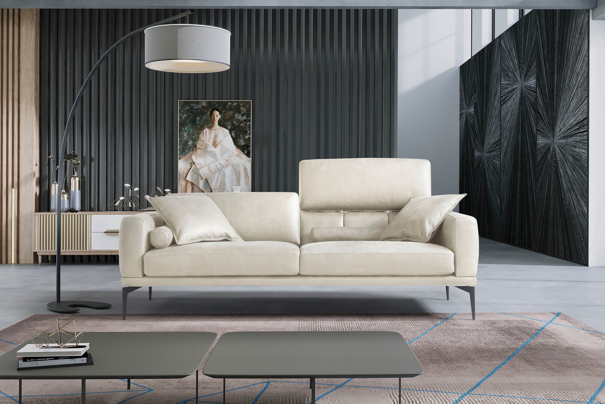Egoitaliano 2,5-Sitzer »Masu, Designsofa mit erstklassigem Sitzkomfort, Breite 218cm« inkl. 2 Kissenrollen, Rückenelemente manuell verstellbar, Metallfüße