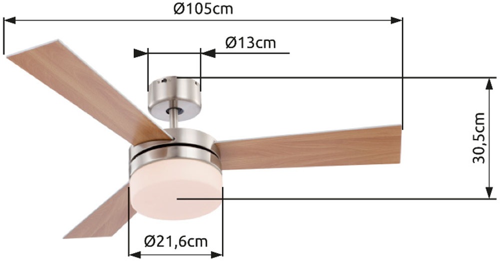 GLOBO LIGHTING Deckenleuchte »ALANA« E14 1 Stk. Ventilator/antik/Wohnbereich/Schlafzimmer/Holz / 3 Flügel