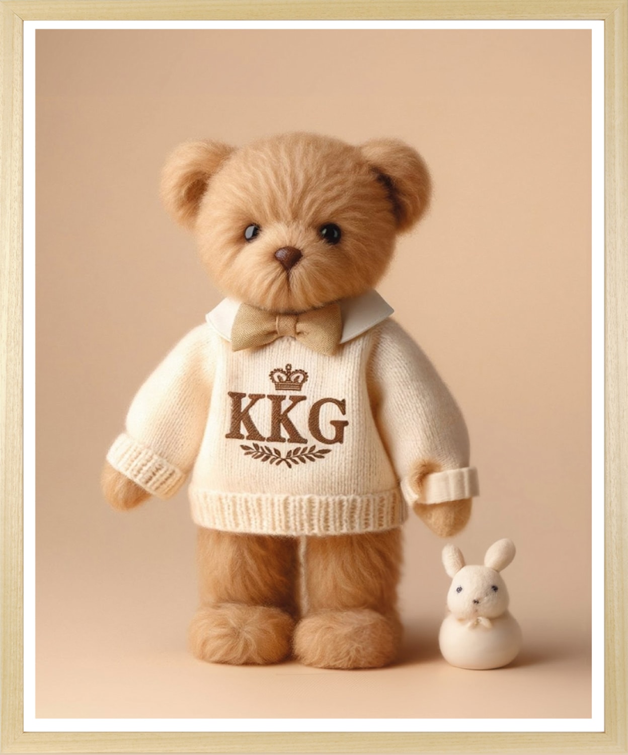 queence Bild mit Rahmen »Vintage Polo Teddy Bär Mädchen mit Schleife« Bär | Bären | Fashion | Figuren | Mode | Modebilder HD Premium Poster-Druck inkl. Echtholzrahmen in beige