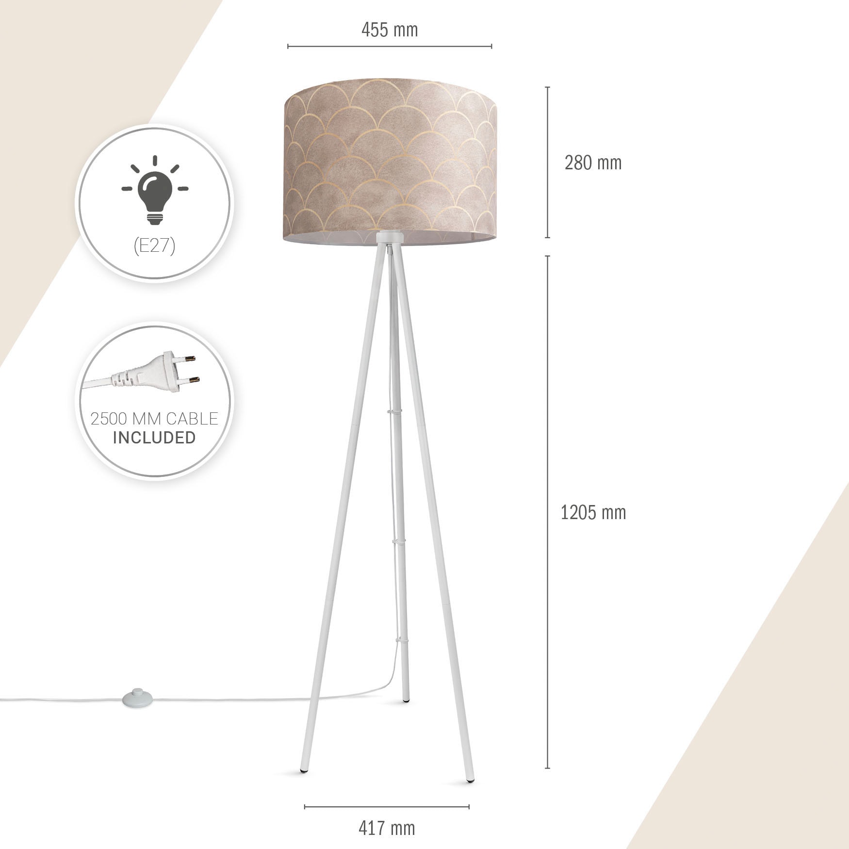 Paco Home Stehlampe »Trina Pillar«, Leuchtmittel E27 | ohne Leuchtmittel, Stativ Stehlampe Wohnzimmer Dreibein Lampe Mit Stoffschirm Retro