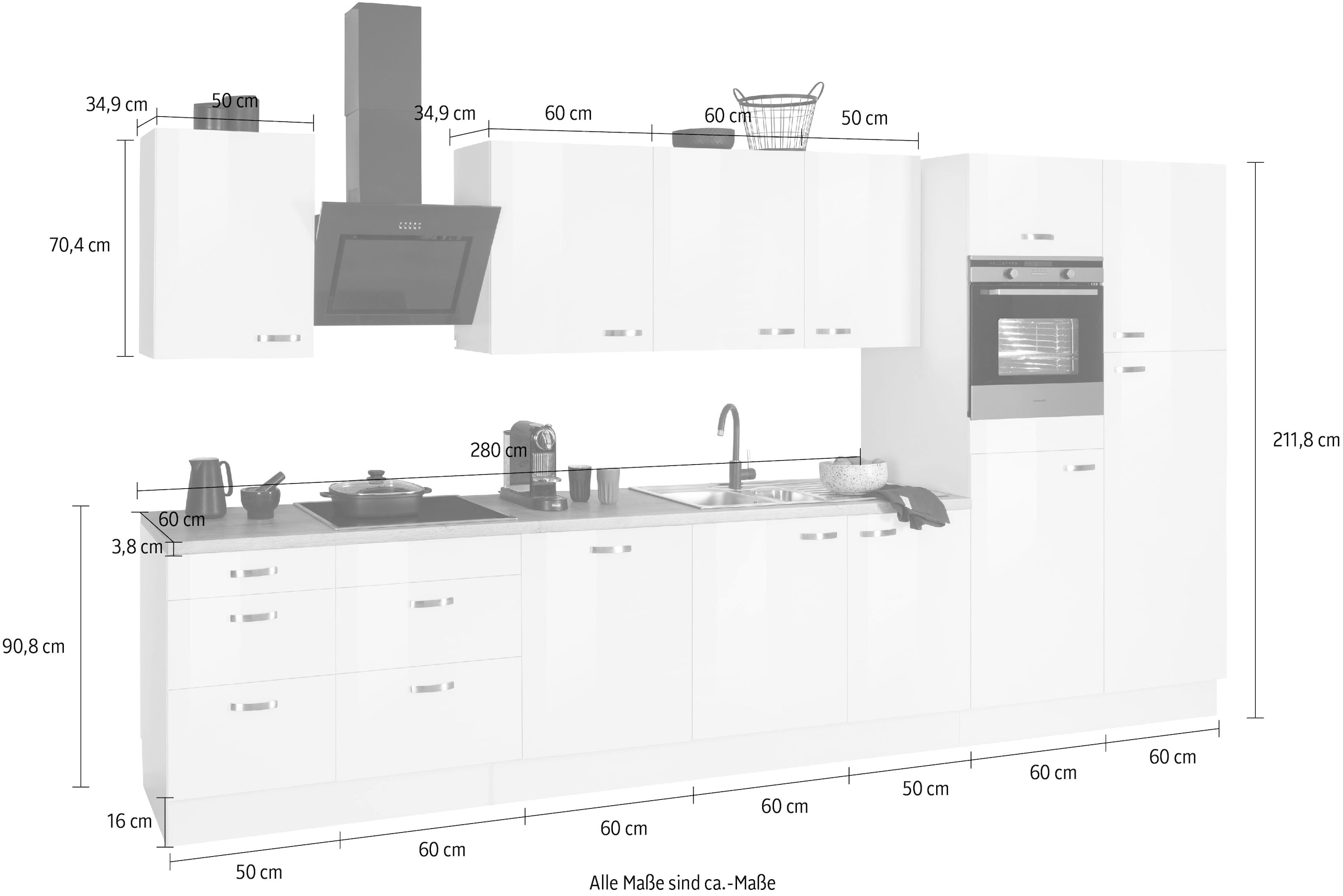 OPTIFIT Küchenzeile »Cara, Breite 400 cm,«, mit HANSEATIC-E-Geräten,  Induktions-Kochfeld, Soft-Close-Funktion auf Rechnung kaufen | Spülenschränke