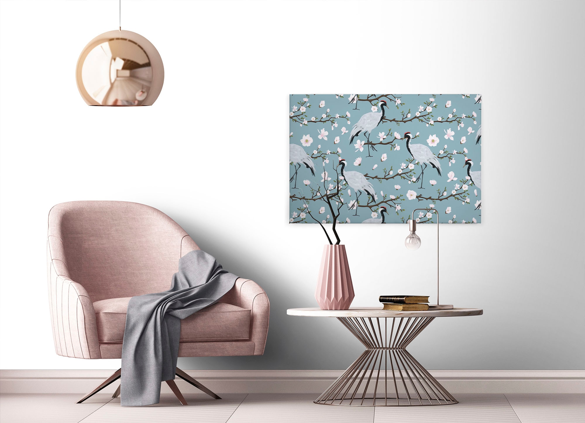 A.S. Création Leinwandbild »Japanese Cranes«, Kunst-Blumen-Kinder, (1 St.), Keilrahmen Kranich Asiatisch Leinwand-Bild Wohnzimmer modern Wandbild