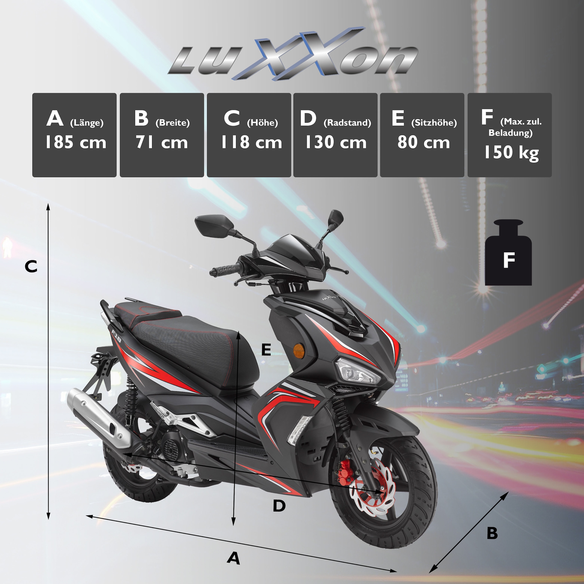 Luxxon Motorroller »F18«, 50 cm³, 45 km/h, Euro 5, 2,9 PS