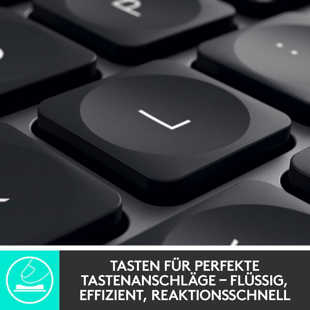 Logitech Tastatur »MX Keys Plus Advanced - GRAPHITE«, (Handgelenkauflage), Nummernblock