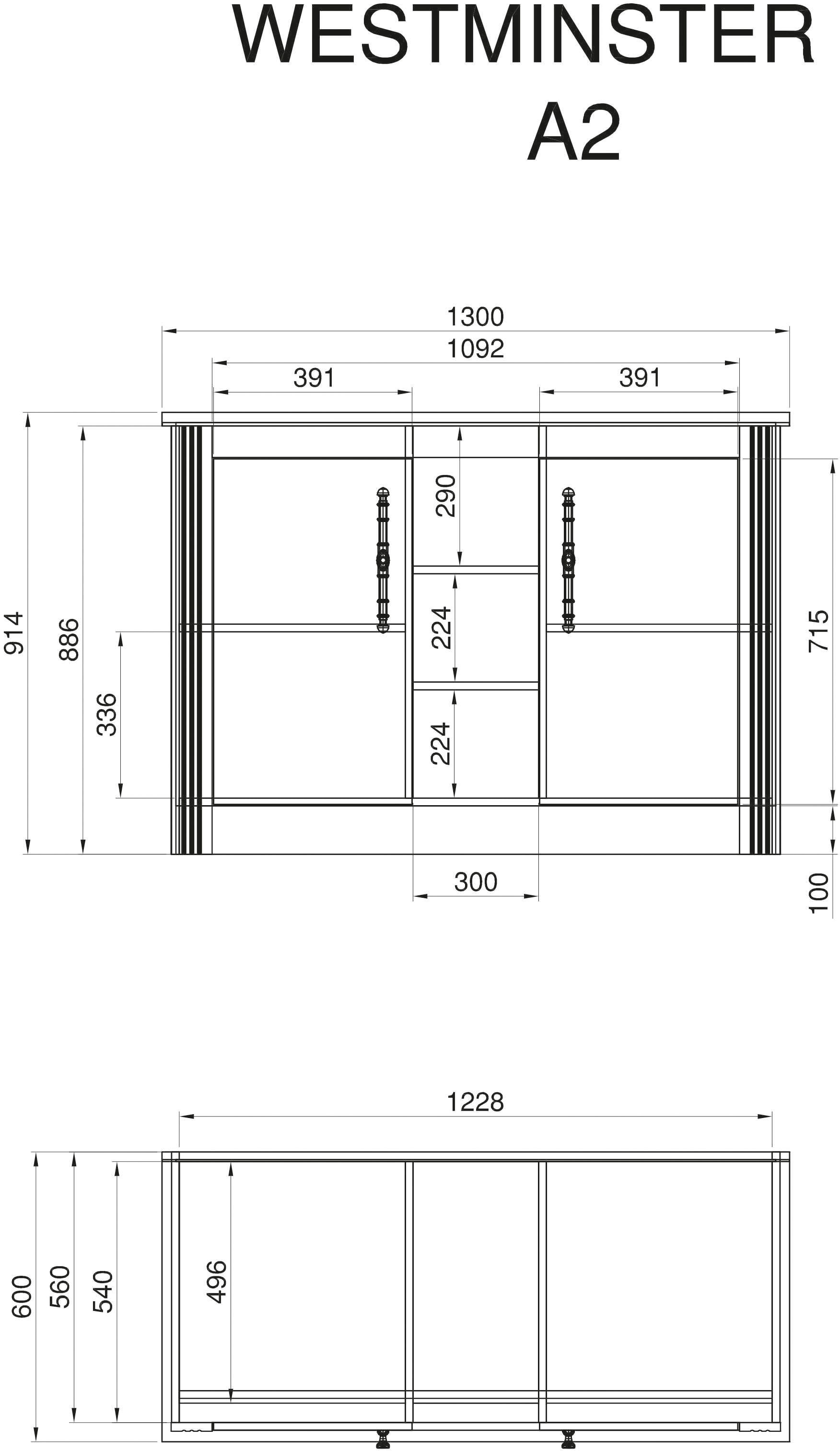 Kochstation Küche »KS-Westminster«, Breite 130 cm, ohne E-Geräte