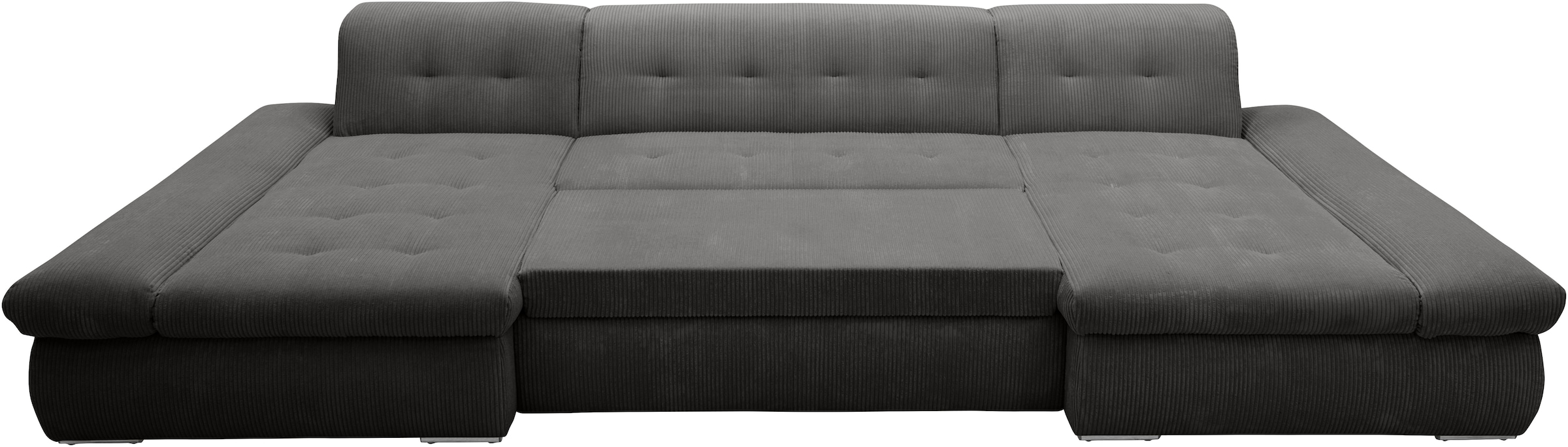 DOMO collection Wohnlandschaft »Moric wahlweise mit Bettfunktion und Armteilverstellung, XXL«, U-Form, beidseitig mit Recamiere, incl. Zierkissen, Cord-Bezug