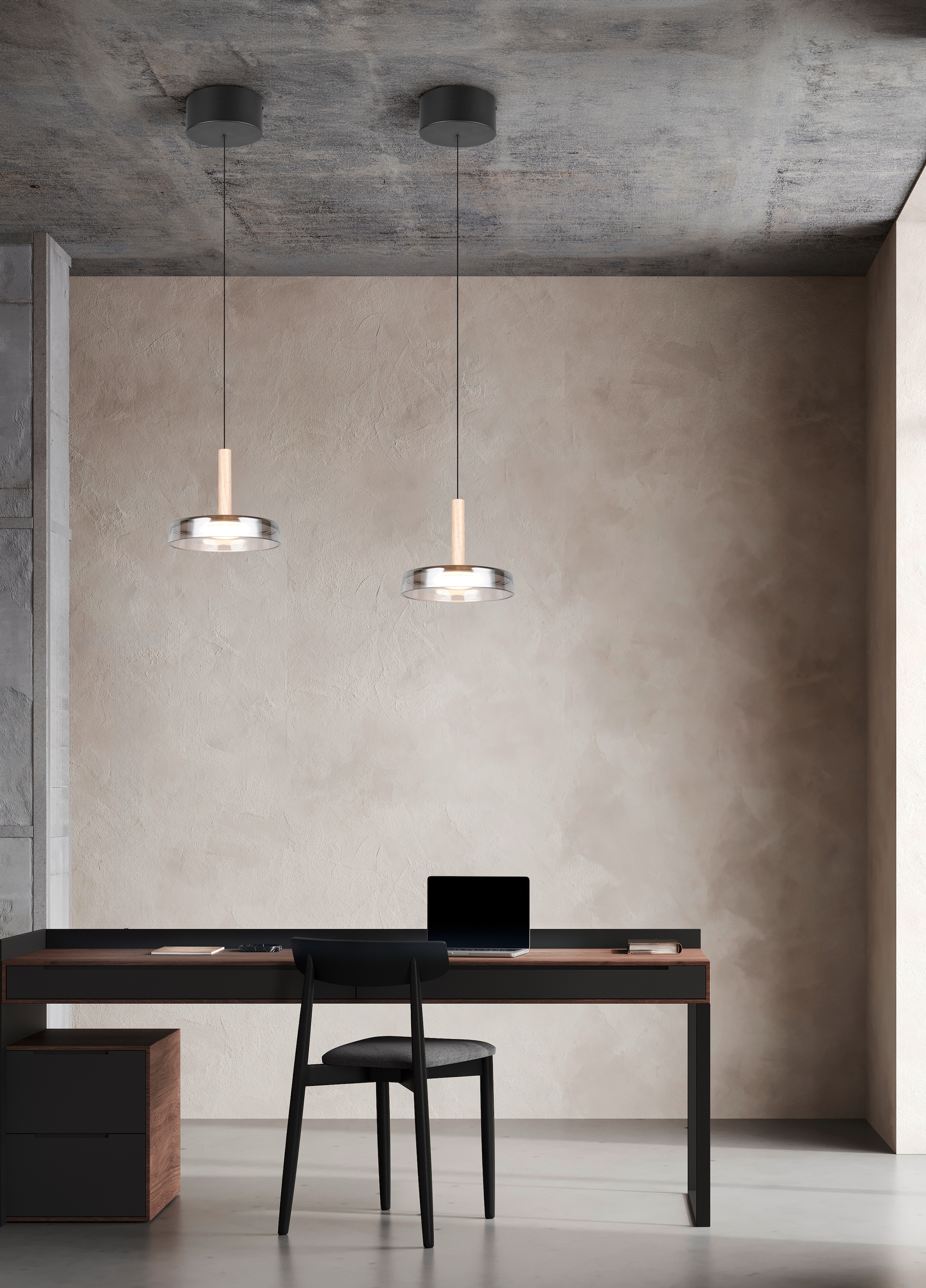 TRIO Leuchten LED Pendelleuchte »CELESTE dimmbare LED Hängelampe aus Metall Glas & Holz, 10W 1100 Lumen«, 1 flammig, Leuchtmittel LED-Board | LED fest integriert, einfach höhenverstellbar von 50-200 cm, Ø 22cm, 3-Stufen Dimmfunktion