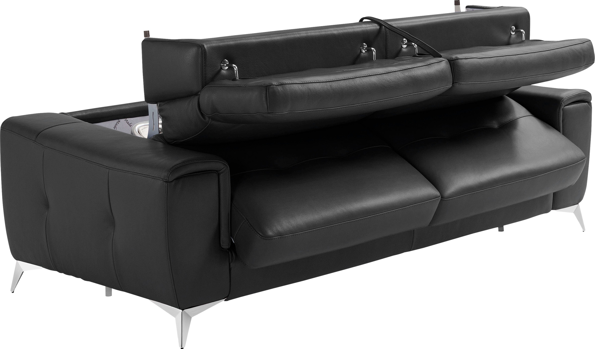 Egoitaliano Schlafsofa »Francine Designsofa, Loungesofa mit Dauerschlaffunktion, Breite 233 cm«, mit Bettfunktion, Leder BULL, schwarz, Fußfarbe chrom