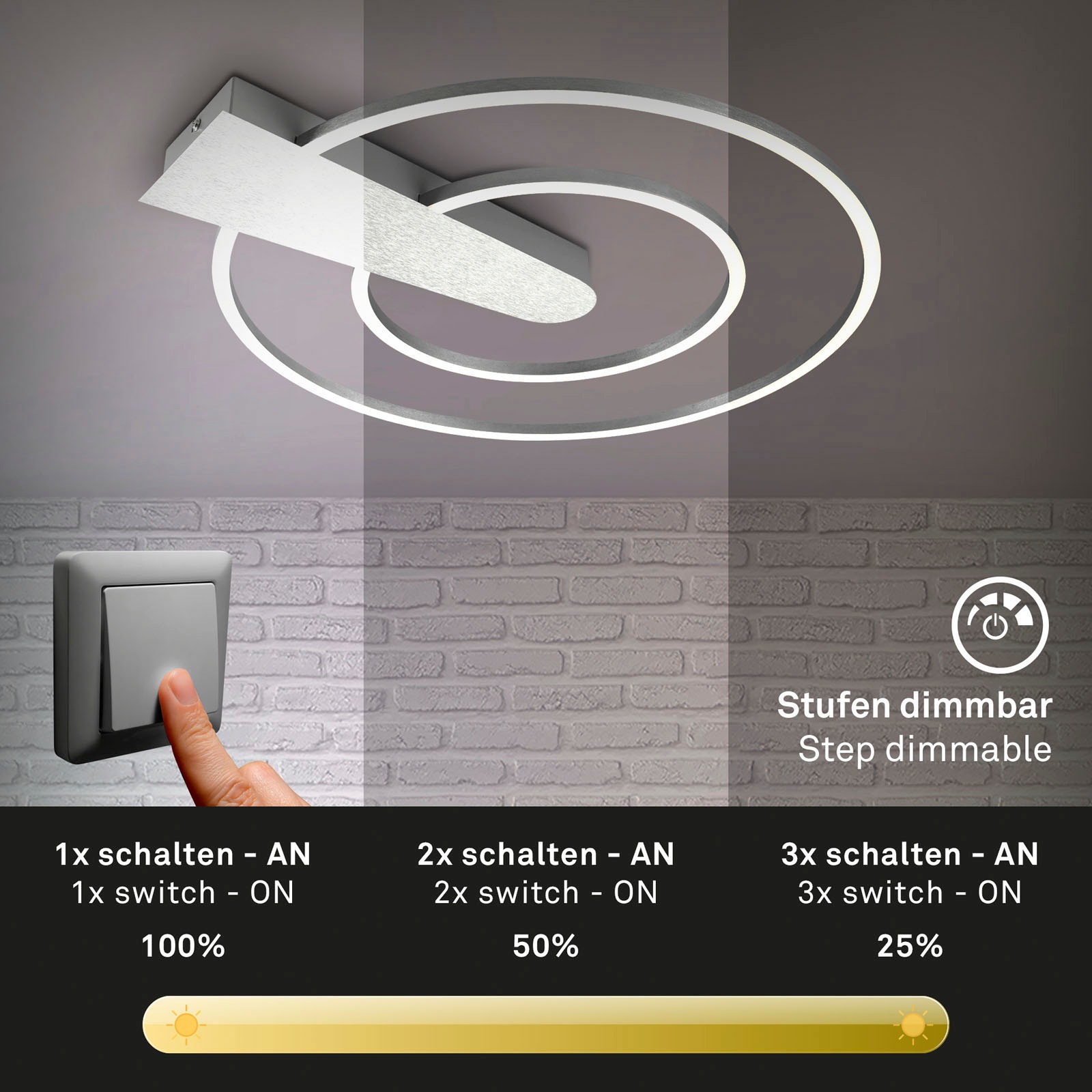 Briloner Leuchten Deckenleuchte »Deckenleuchte NICO DUO«, aluminiumfarbig, günstig online kaufen
