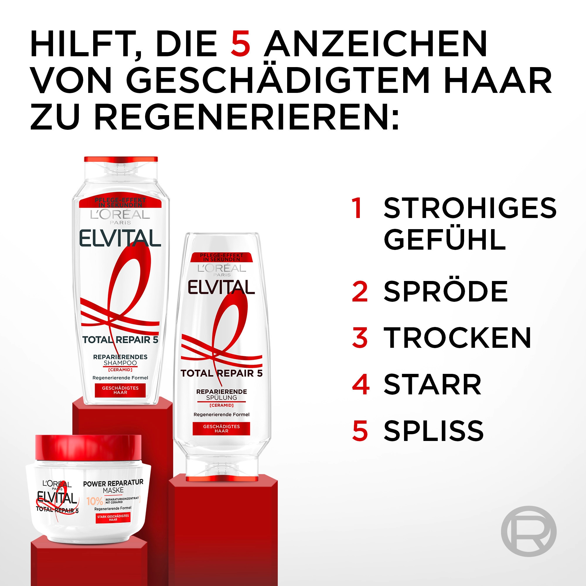 L'ORÉAL PARIS Haarshampoo »L'Oréal Paris Elvital Total Repair 5 Shampoo«, (Packung, 6 tlg.)