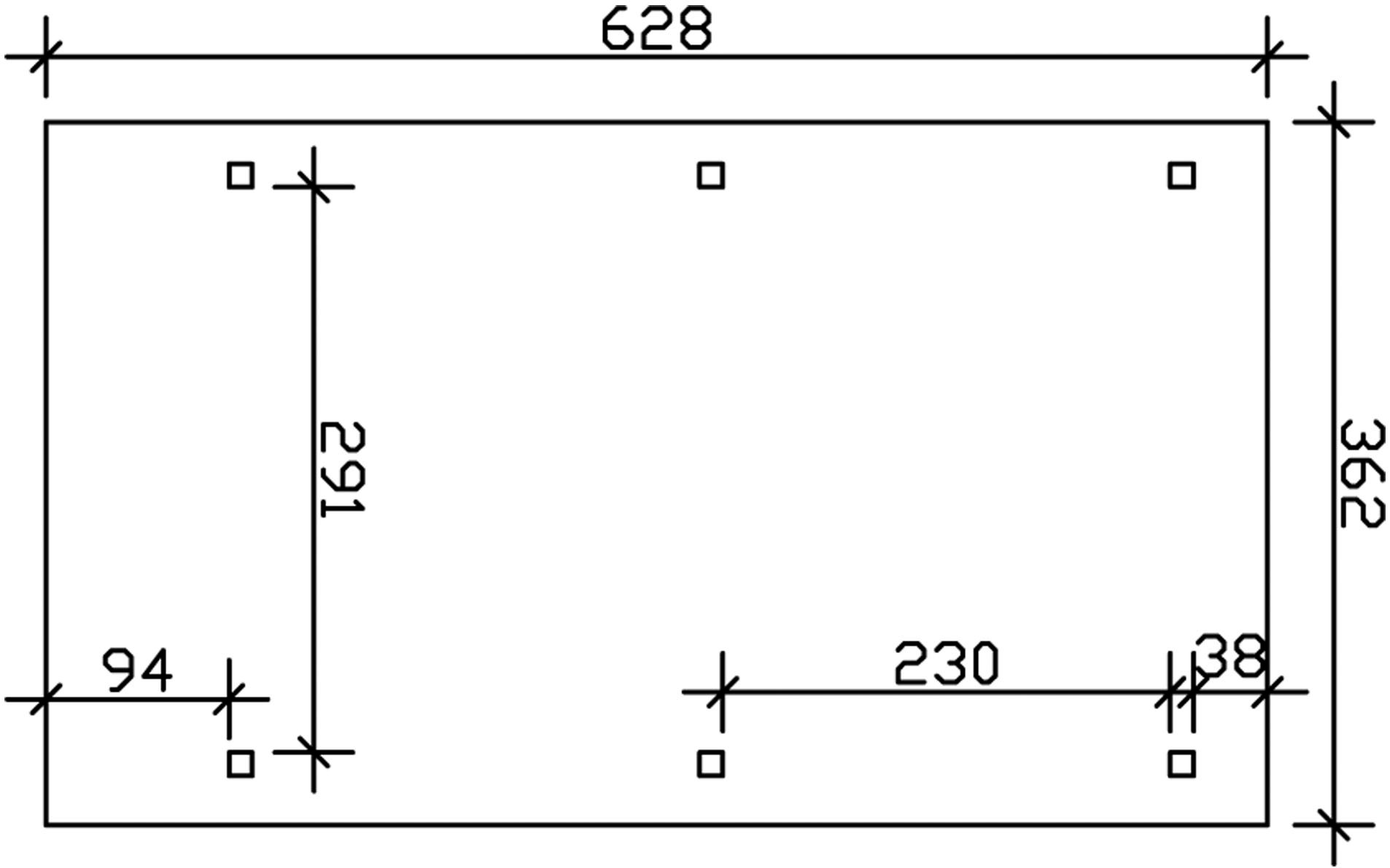 Skanholz Einzelcarport »Wendland«, Leimholz, Fichte, 291 cm, Schiefergrau, 362x628cm mit Aluminiumdach rote Blende