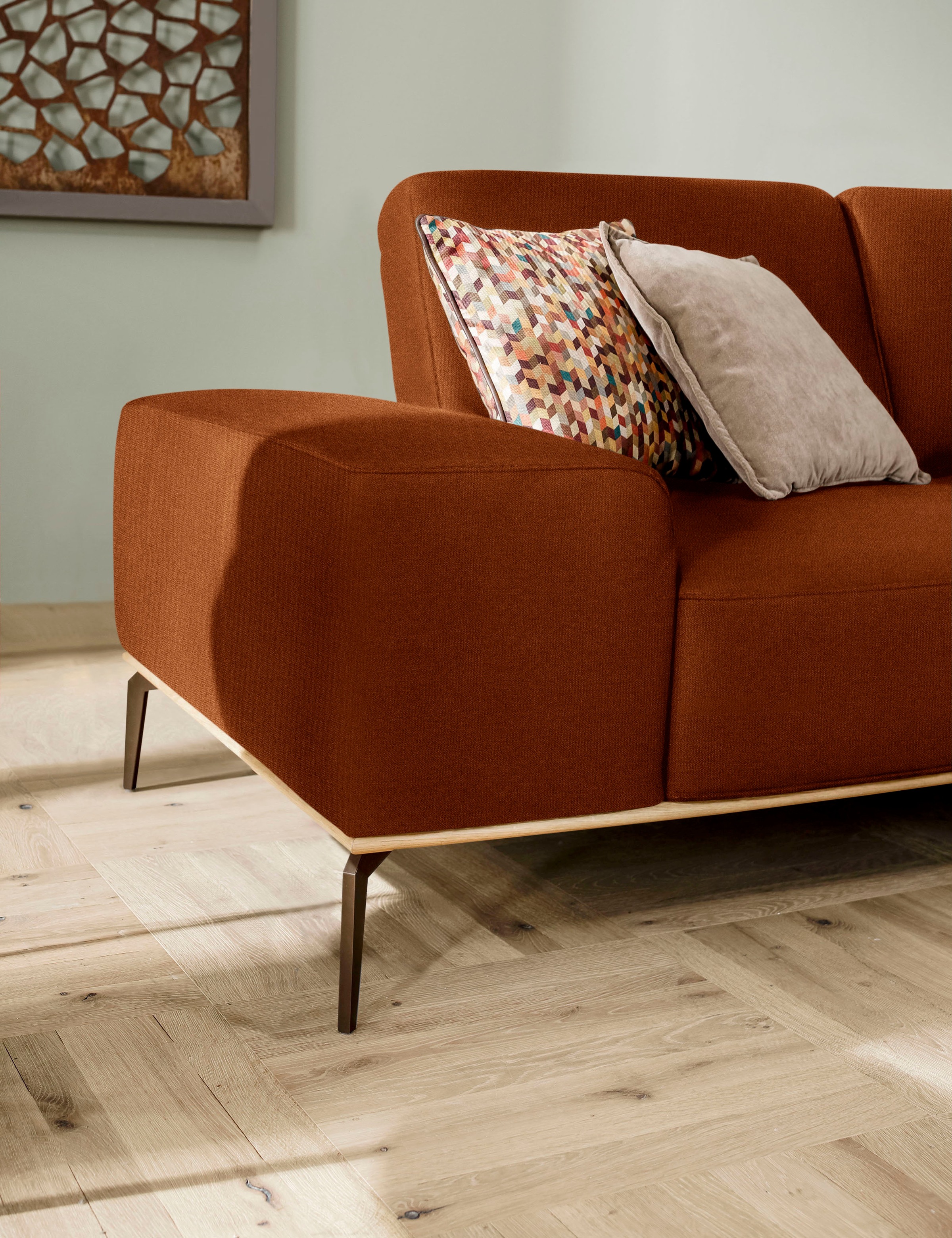 W.SCHILLIG Ecksofa »run, Designsofa mit tollem Sitzkomfort, bequem, L-Form«, mit Holzsockel, Füße in Bronze pulverbeschichtet, Breite 279 cm