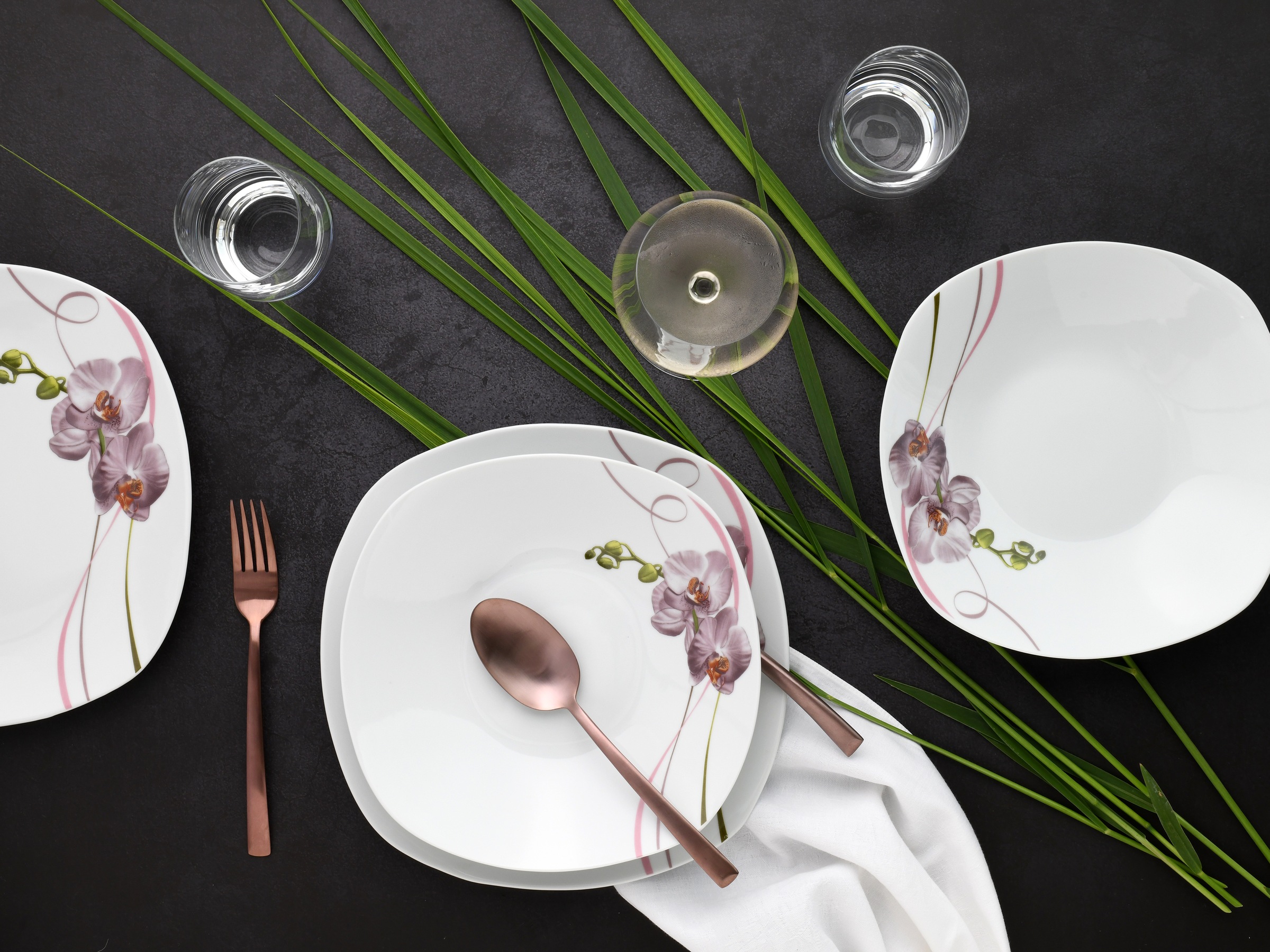 CreaTable Tafelservice »Square Orchidee, Tafel-Service 12-tlg«, (Set, 12 tlg.), Fotorealistische Darstellung