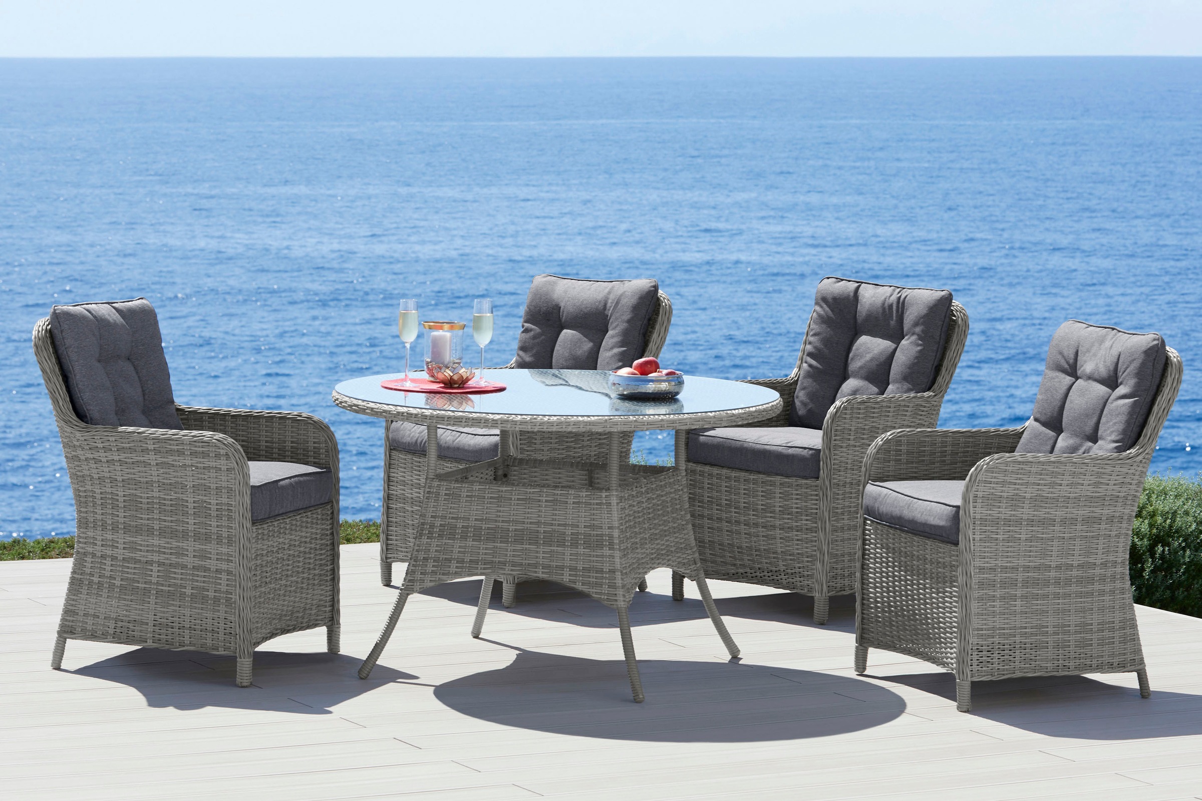 KONIFERA Garten-Essgruppe »Menorca« Set, 4x Sessel, 1x Tisch ØxH: 120x75cm, günstig online kaufen