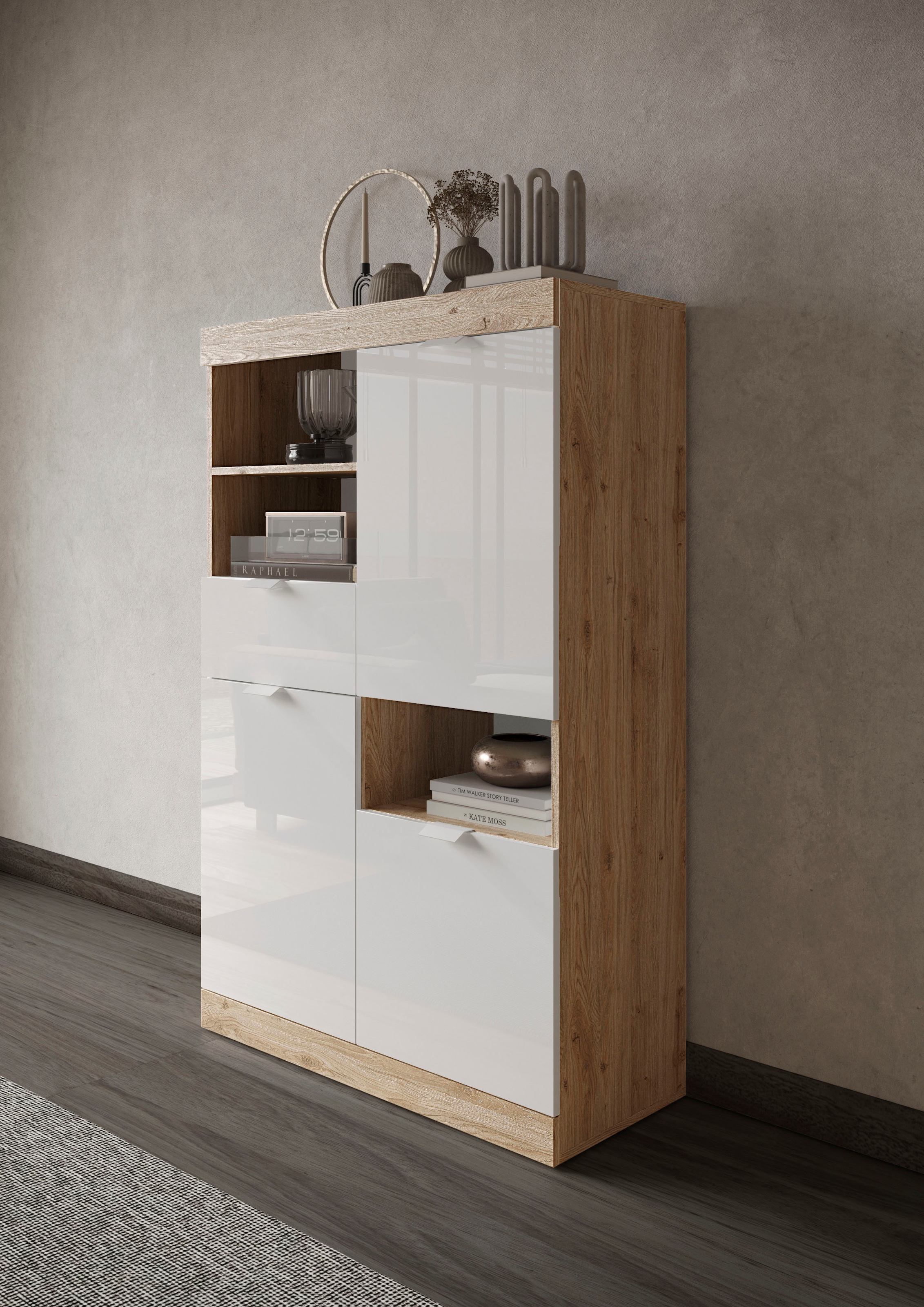 INOSIGN Highboard »Slim«, Breite 91 cm, weiß Hochglanz Lack