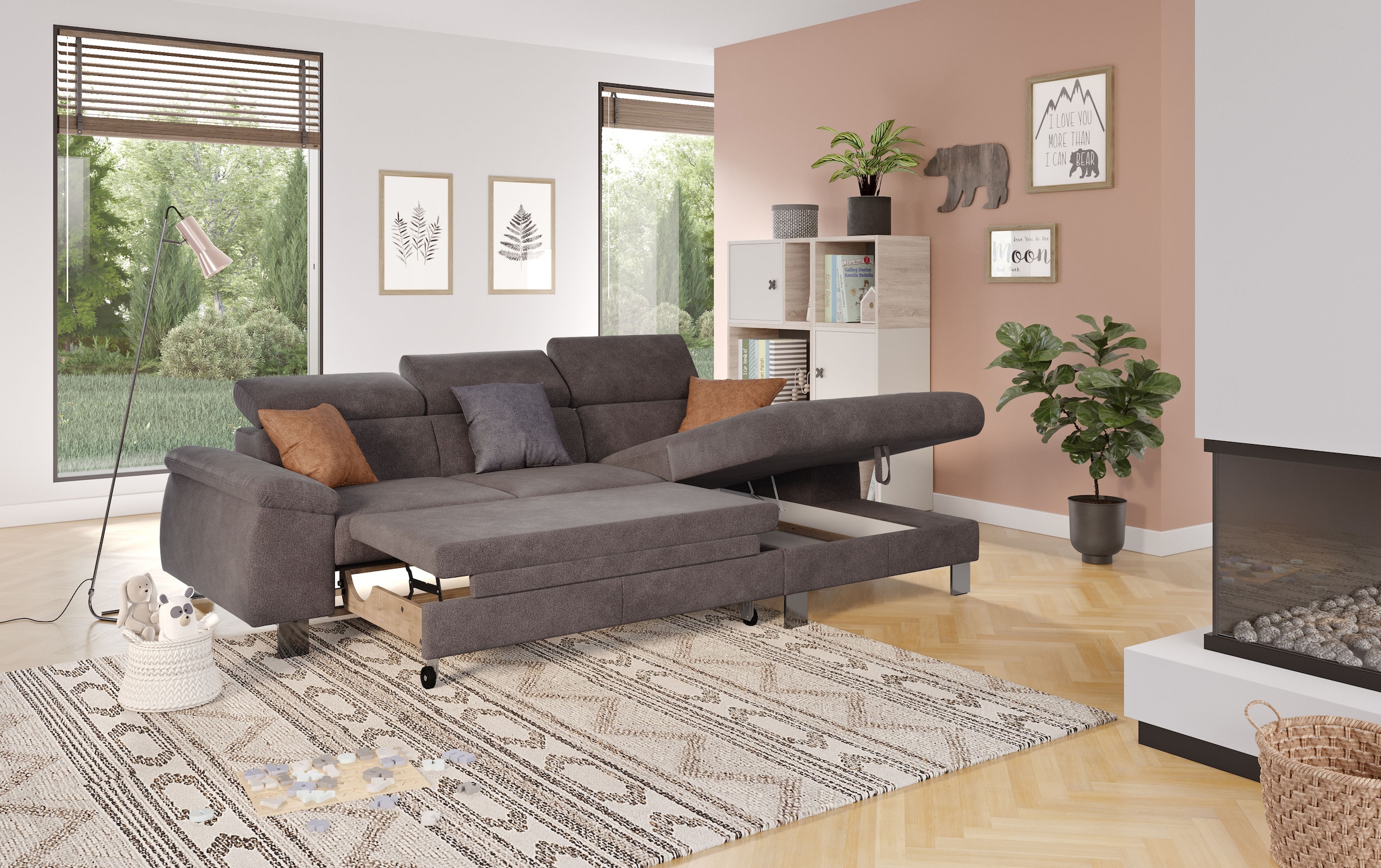 COTTA Ecksofa Komaris, Ecksofa, wahlweise mit RGB-LED-Beleuchtung und Bettf günstig online kaufen