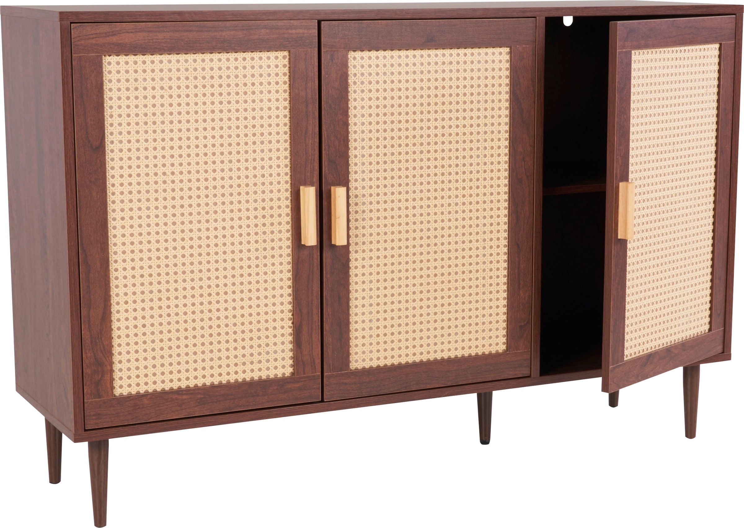 Homexperts Sideboard »Andy«, Kiefer Optik, Rattan, kiefer griff, 3 Türen & 2 Einlegeböden