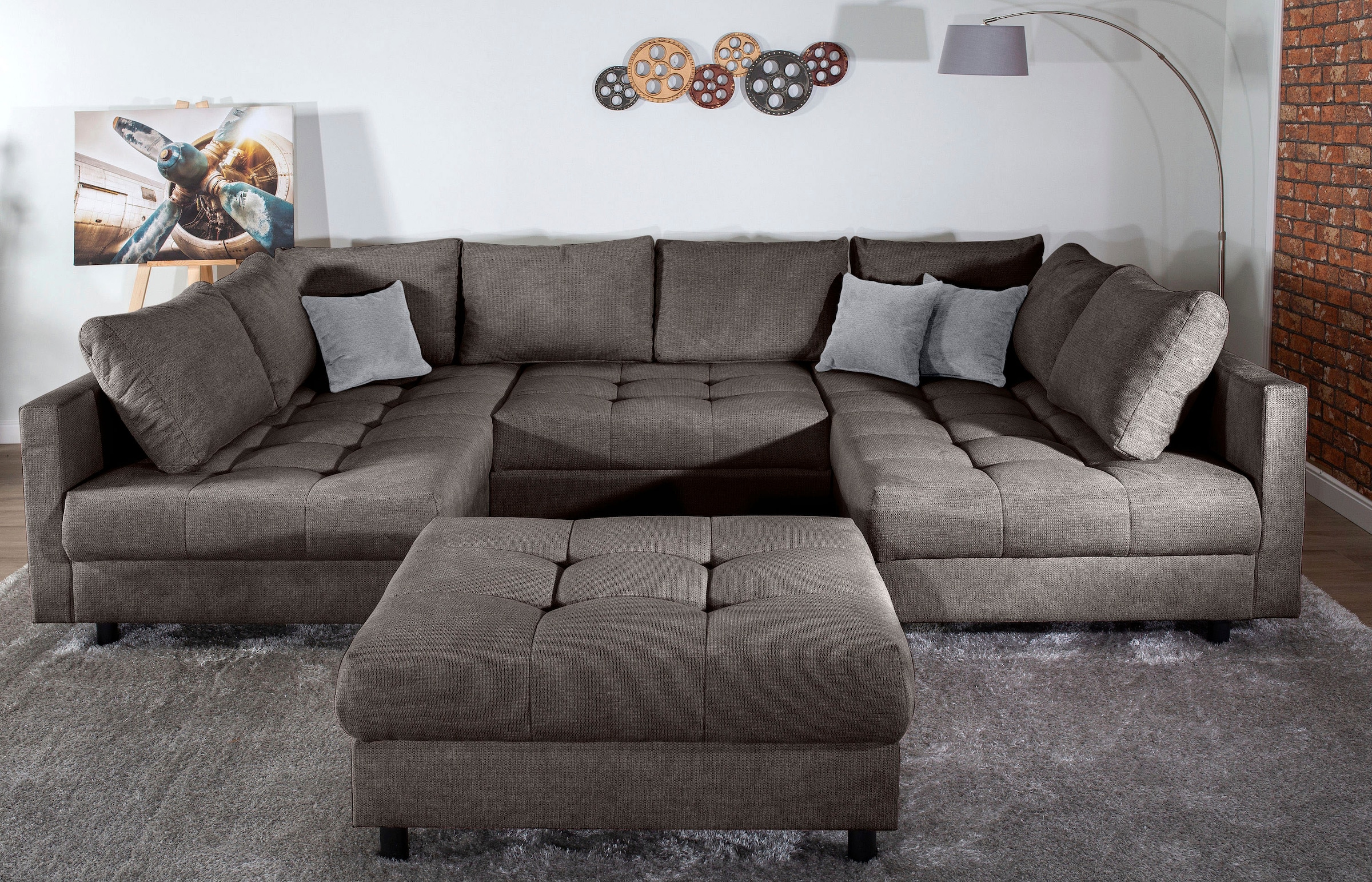 COLLECTION AB Wohnlandschaft »Toni U-Form, B: 298 cm« mit Hocker & 3 Zierki günstig online kaufen